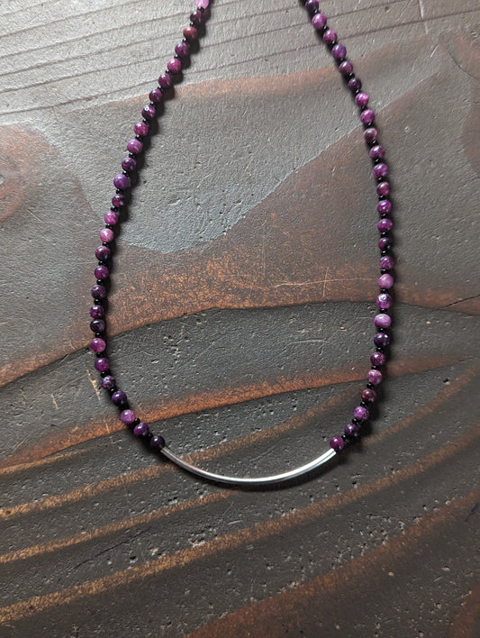 Lepidolite Silver Curved Bar Necklace