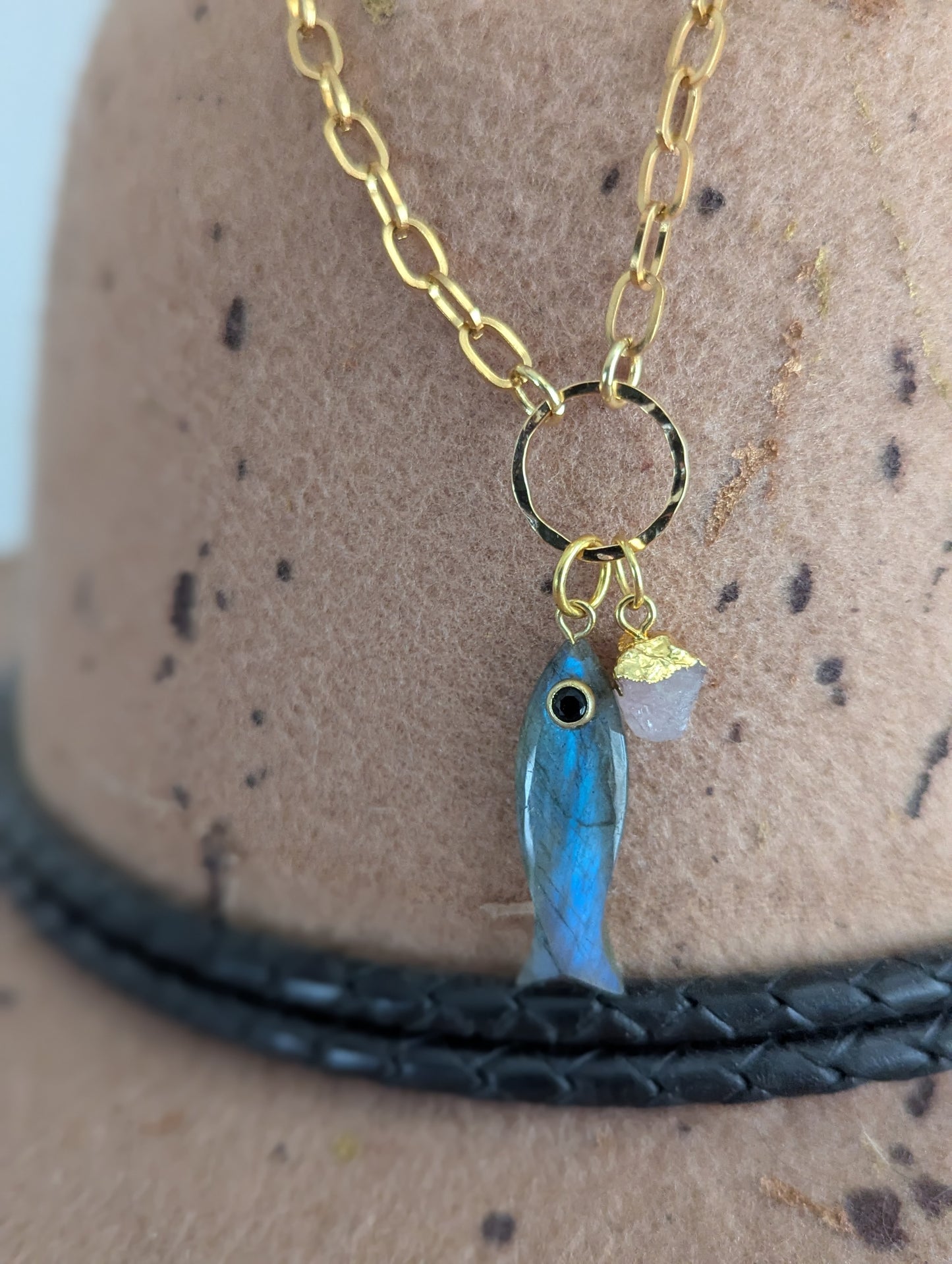 Labradorite Fishy Gold Necklace