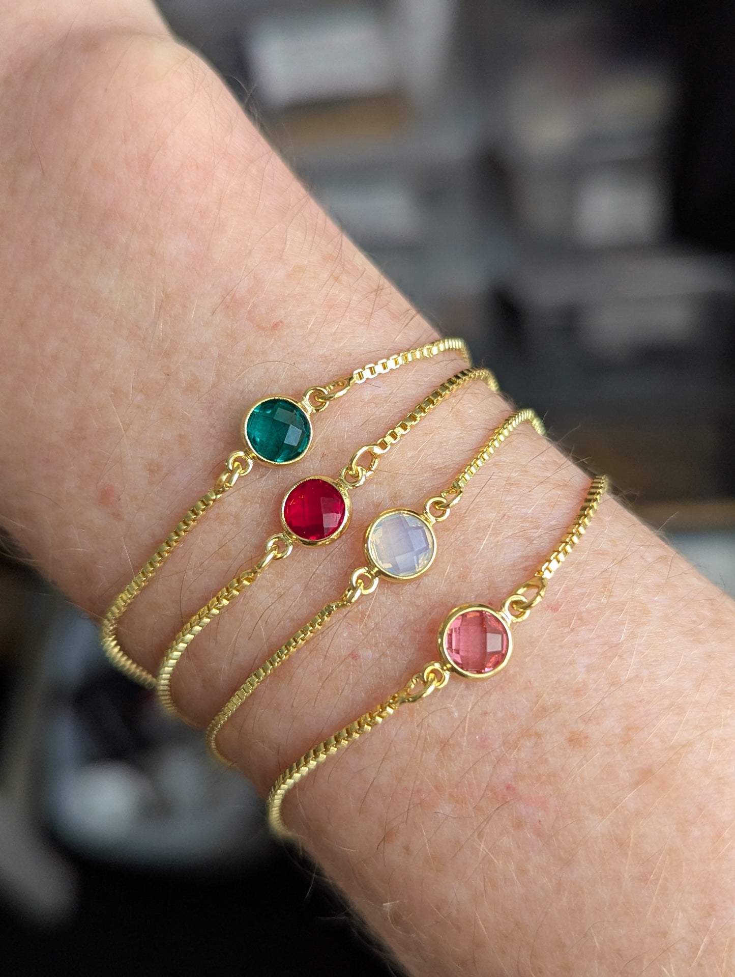 Small Faceted Round Gold Slider Bracelet (various colors available)
