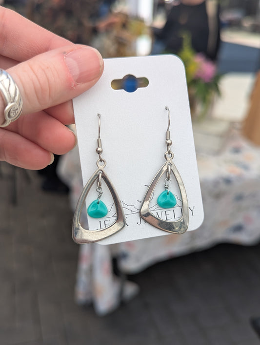 Abstract Triangle Turquoise Silver Earrings