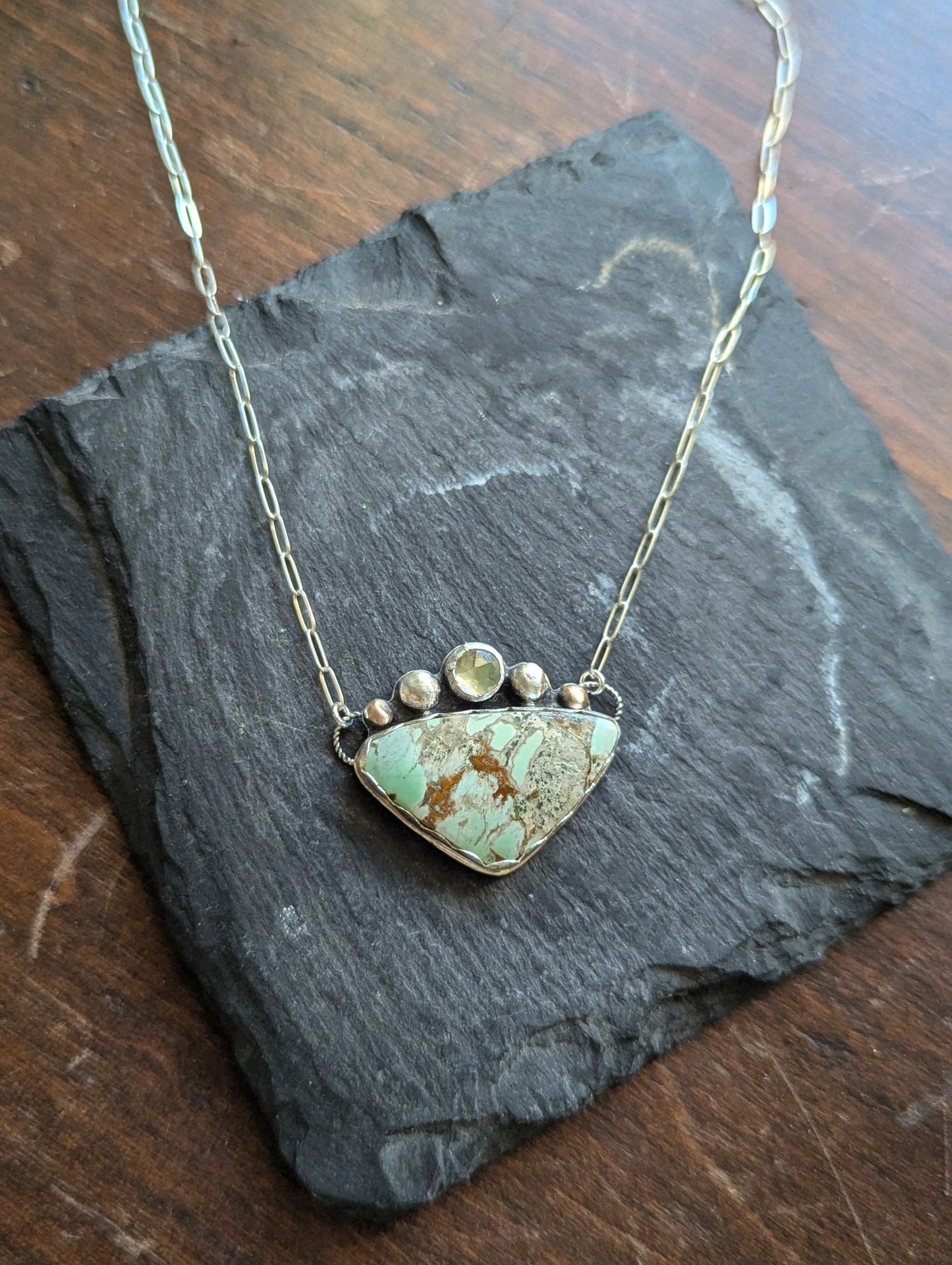 Variscite and Green Kyanite Sterling Necklace