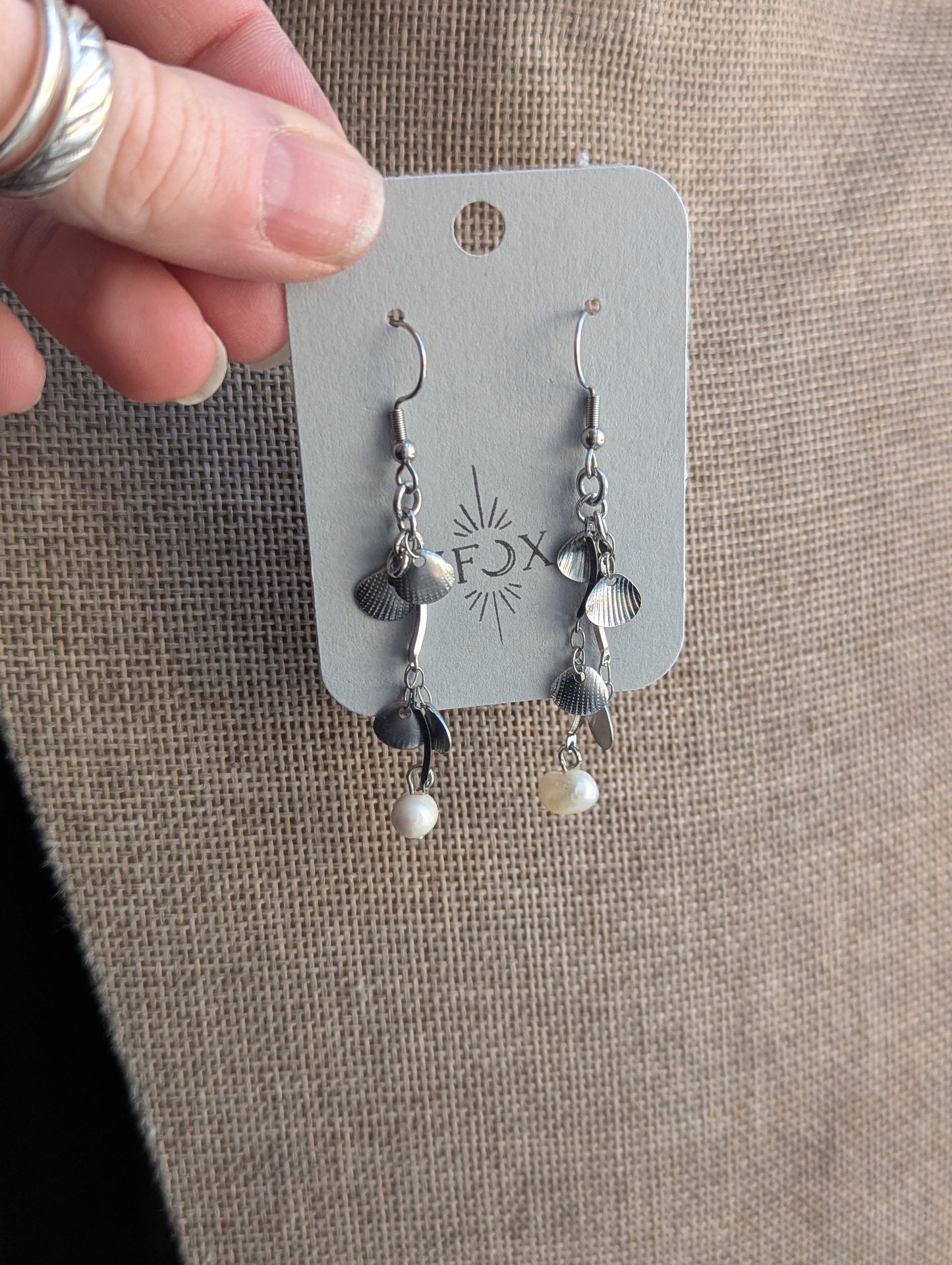 Dangly Silver Shell and Freshwater Pearl Earrings