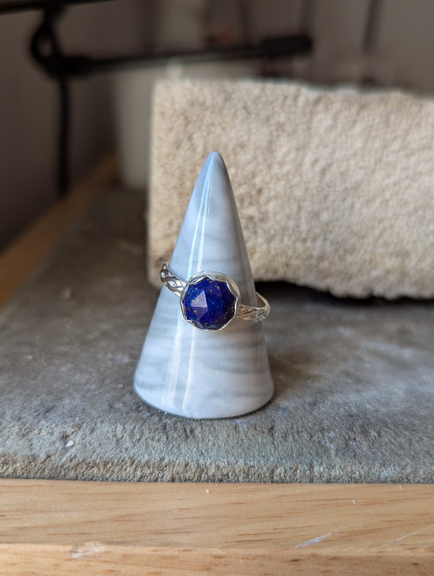 Faceted Lapis Lazuli Braided Band Sterling Ring - Size 11