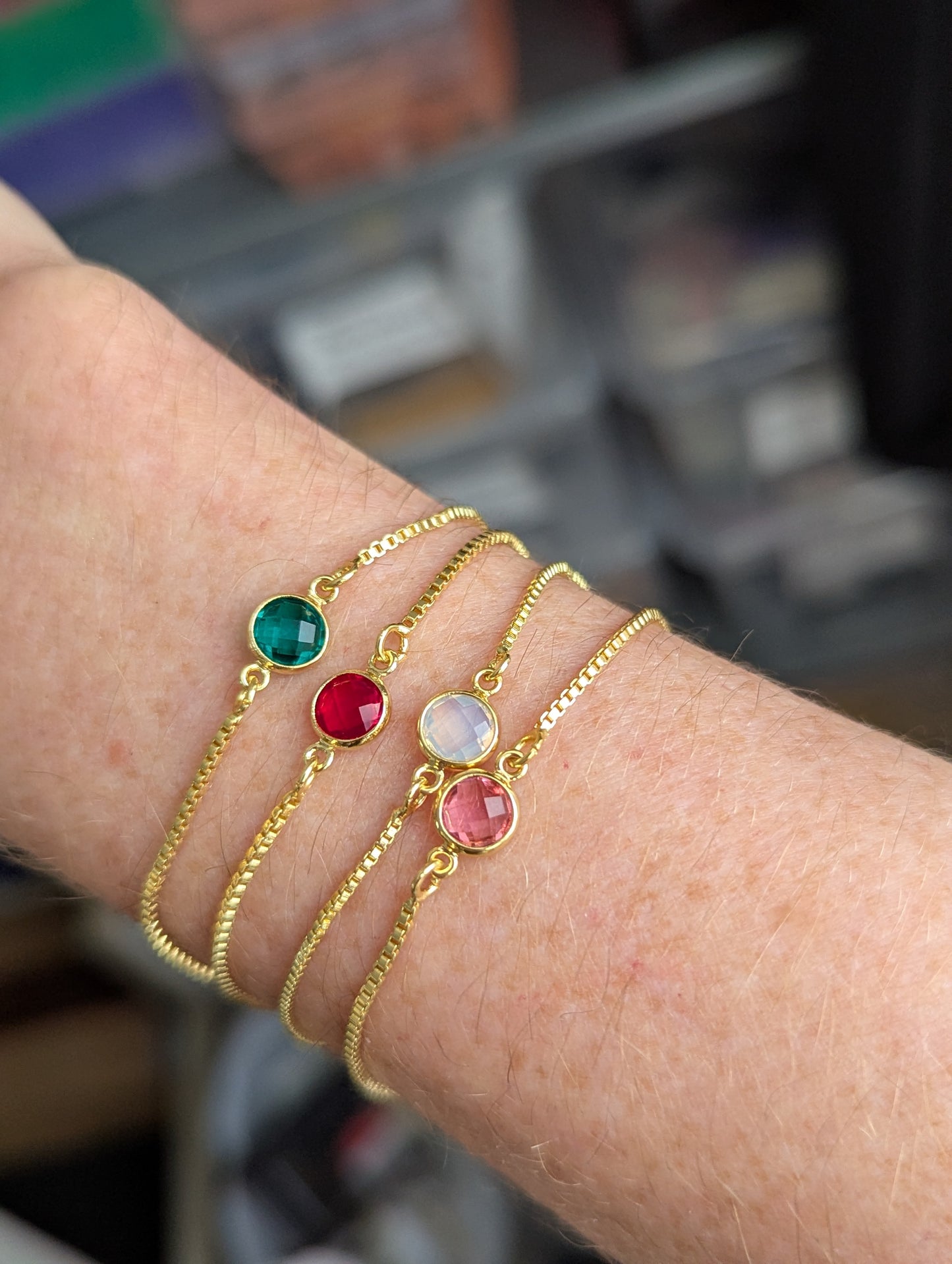 Small Faceted Round Gold Slider Bracelet (various colors available)
