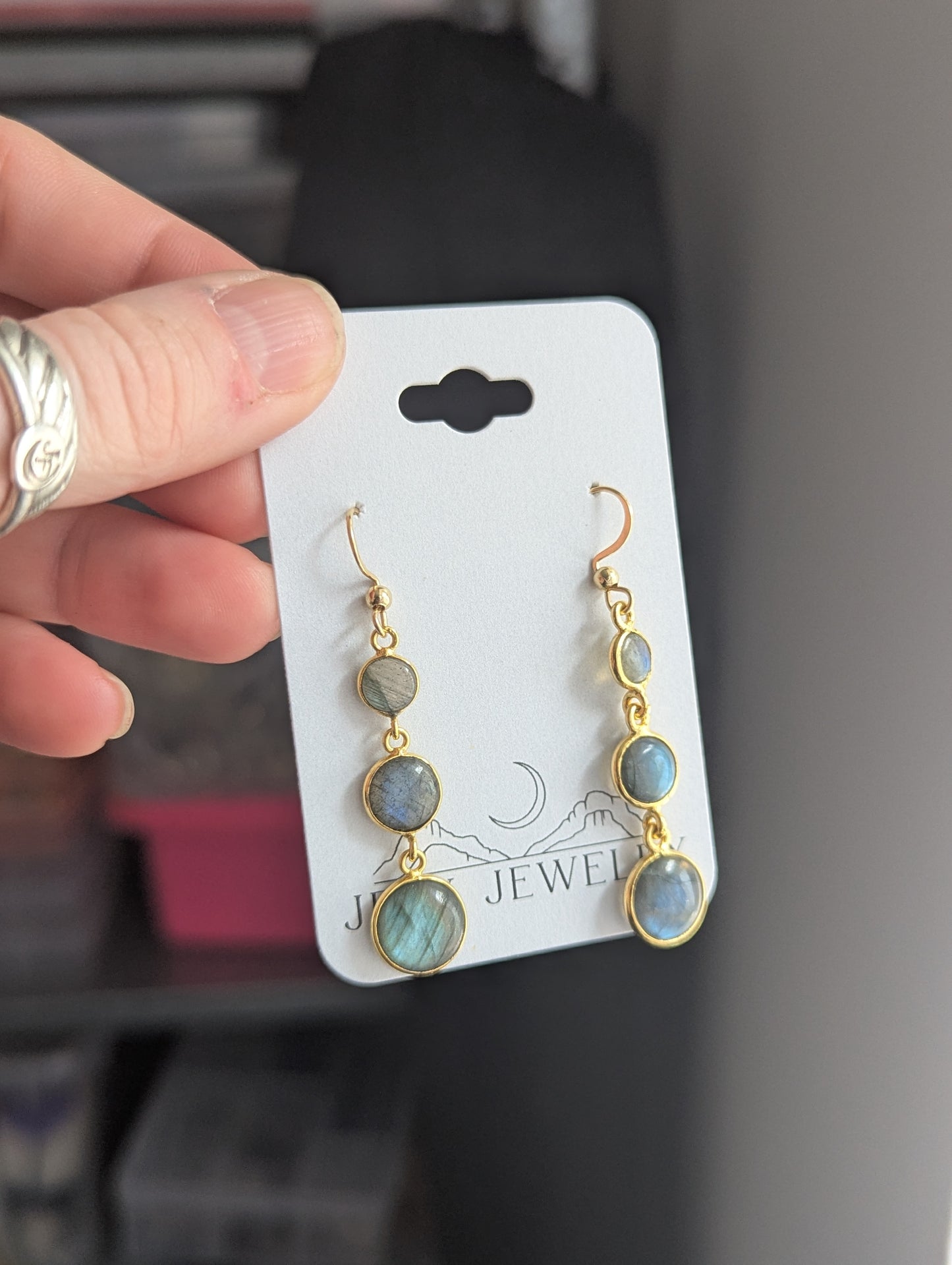 Labradorite Round Gold Trio Earrings