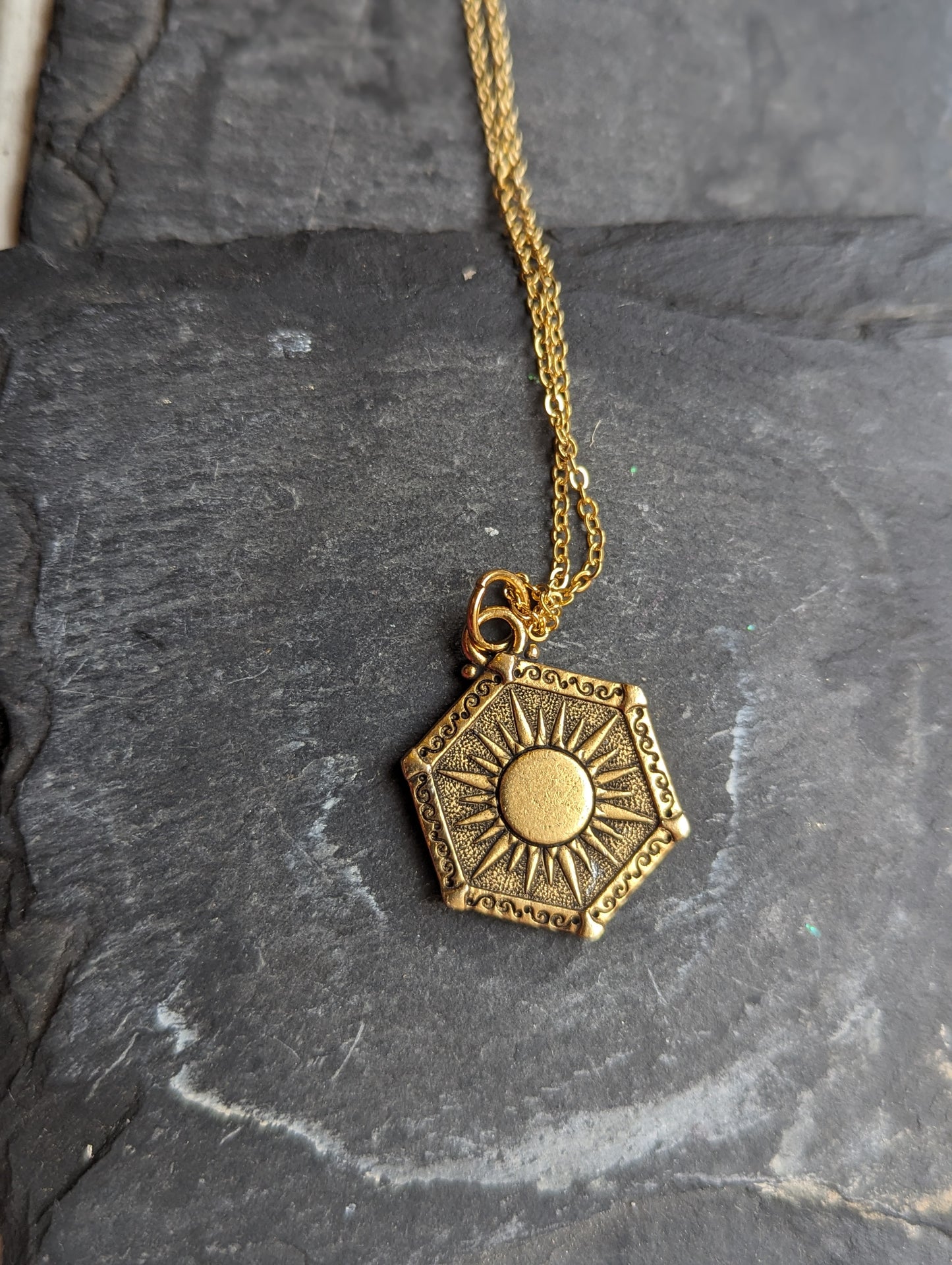 Double Sided Moon and Sun Necklace (Gold or Brass)