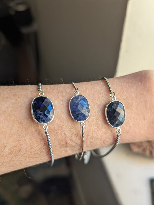 Sodalite Adjustable Slide Bracelet - Silver