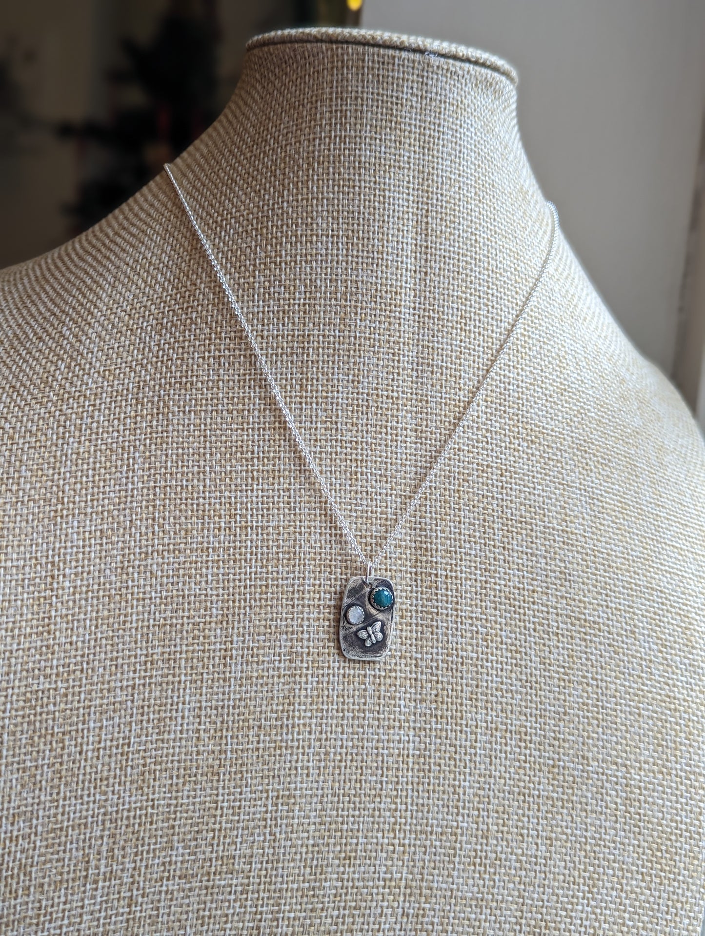 Moonstone, Turquoise and Butterfly Sterling Silver Necklace