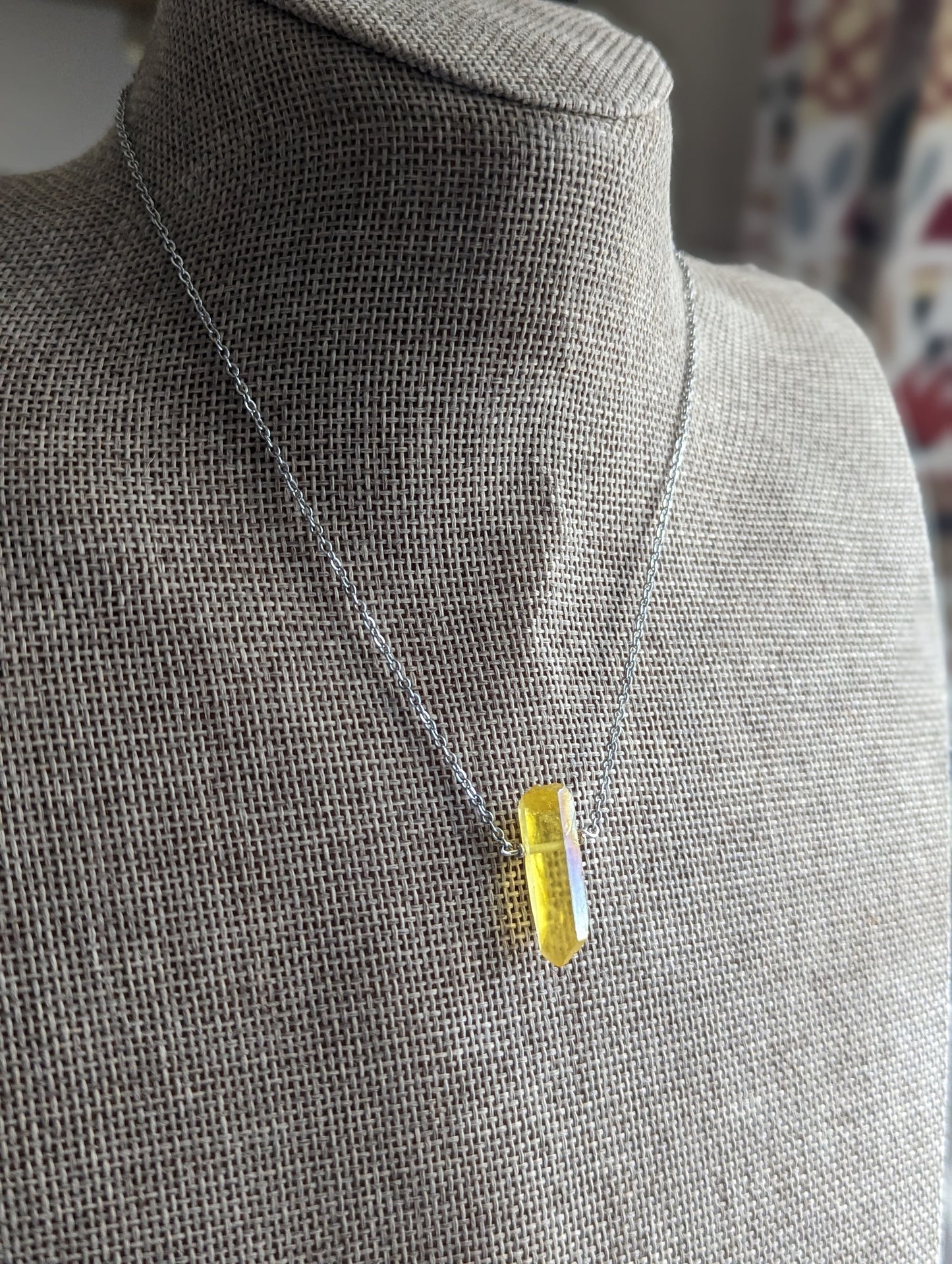Yellow Quartz Crystal Point on Stainless