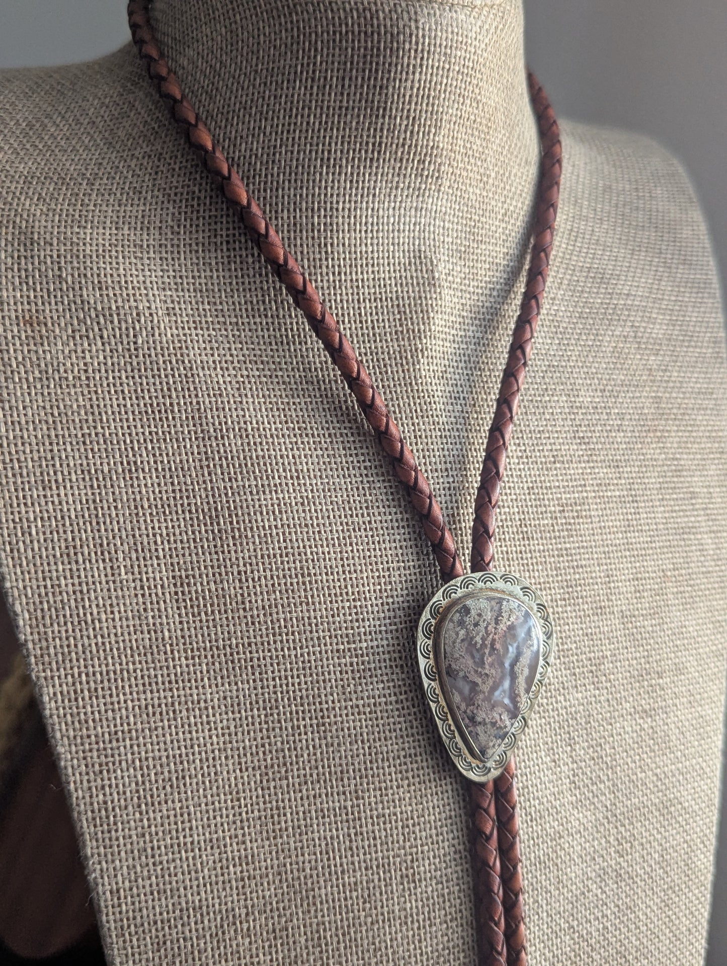 Purple Moss Agate Leather Bolo Tie