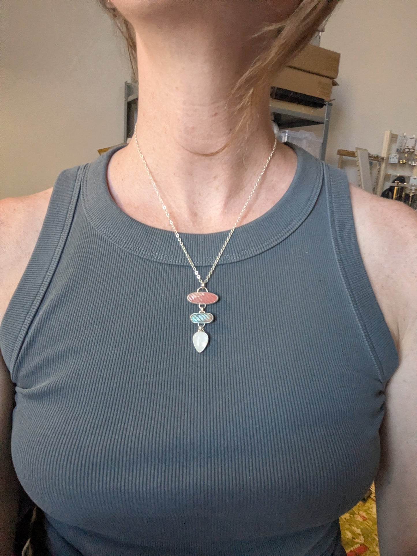 Carved Trio Sterling Silver Necklace