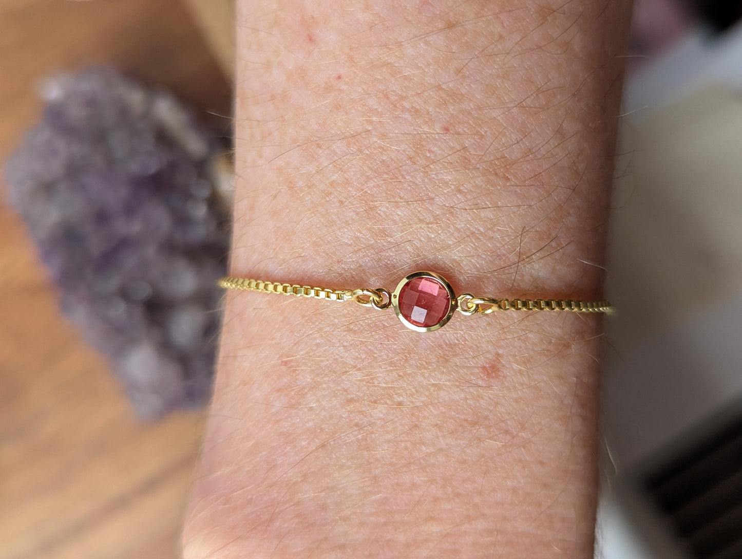 Small Faceted Round Gold Slider Bracelet (various colors available)