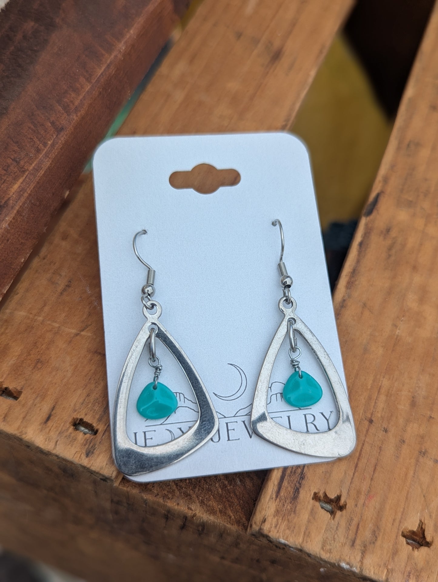 Abstract Triangle Turquoise Silver Earrings