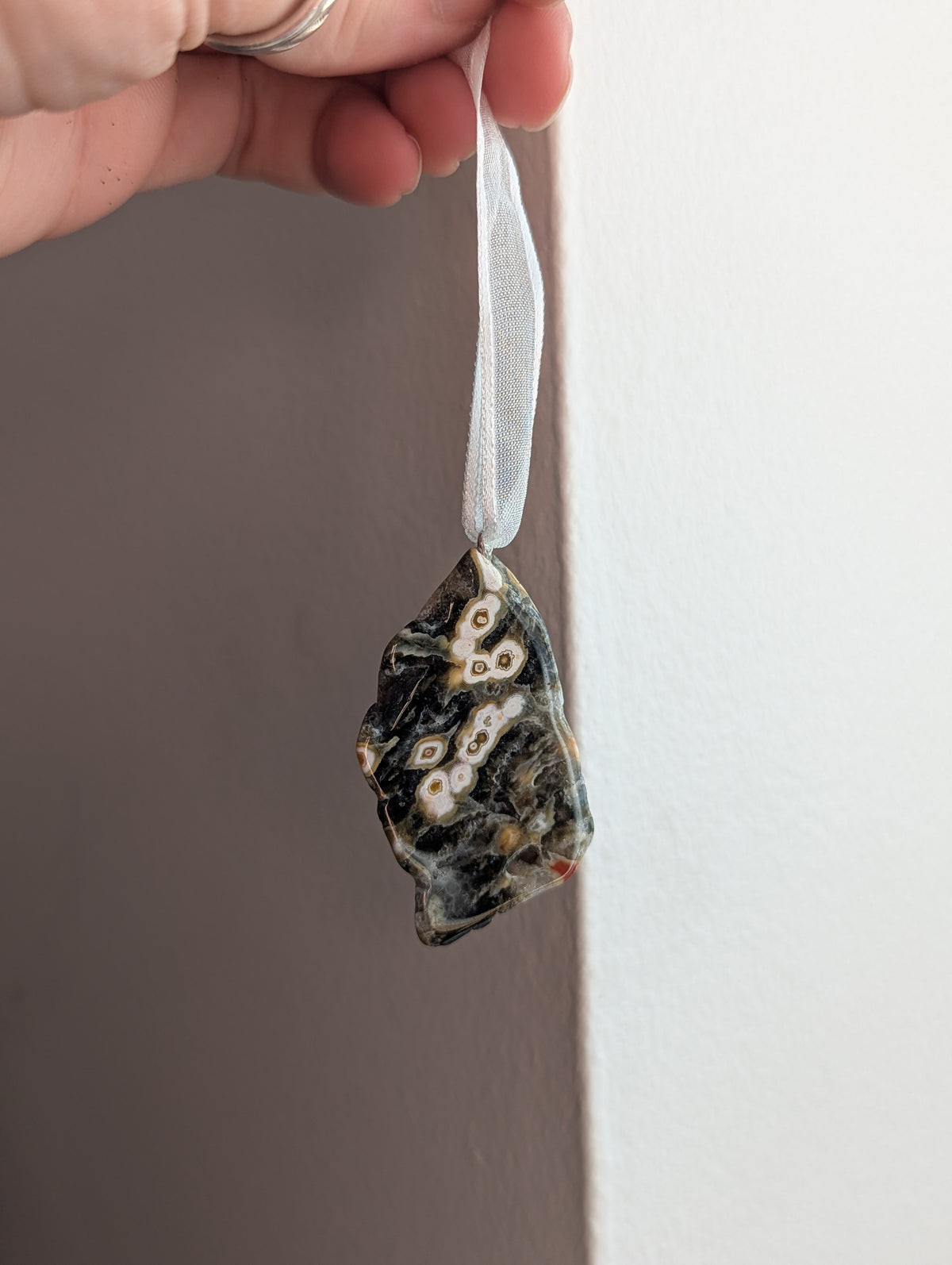 8th Vein Ocean Jasper Tumbled Gemstone Ornament - Silver (Various Stones Available)