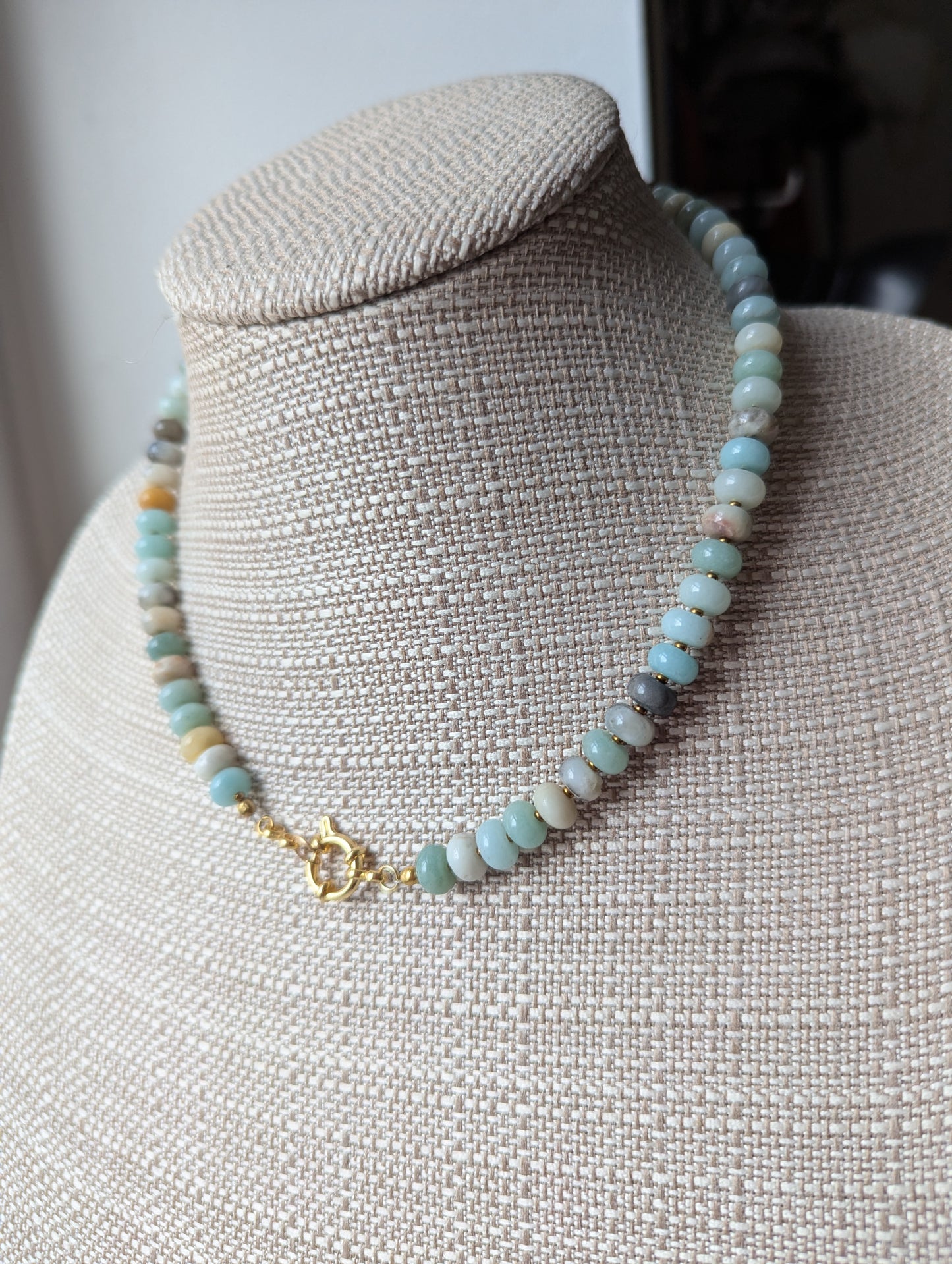 Amazonite Rondelle Beaded Necklace (Silver or Gold)