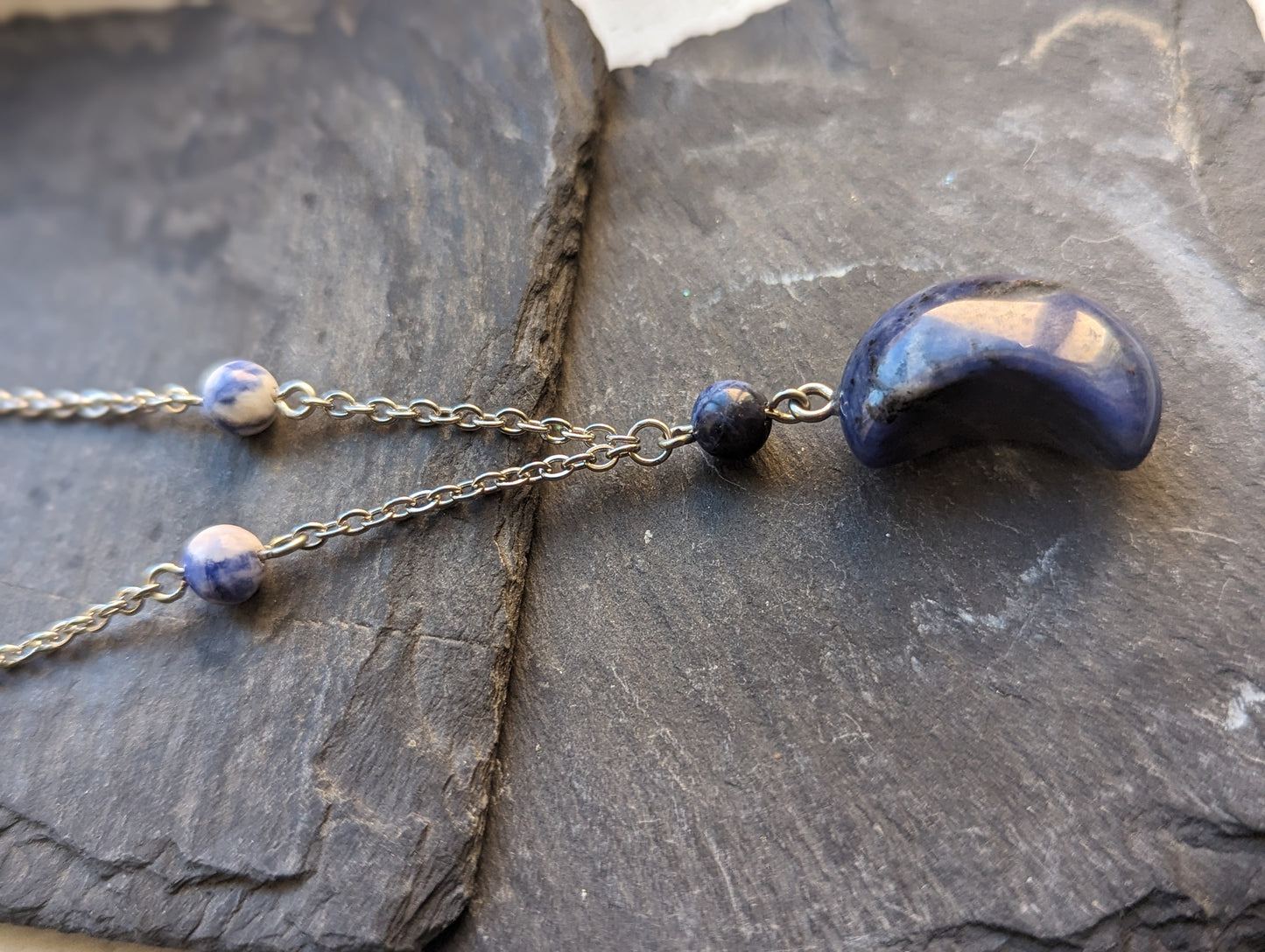 Sodalite Crescent Moon on Stainless Necklace