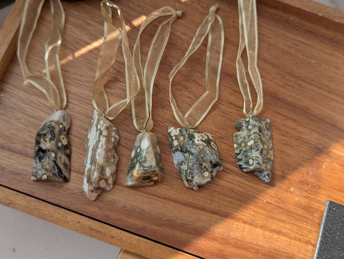 8th Vein Ocean Jasper Tumbled Gemstone Ornament - Gold (Various Stones Available)