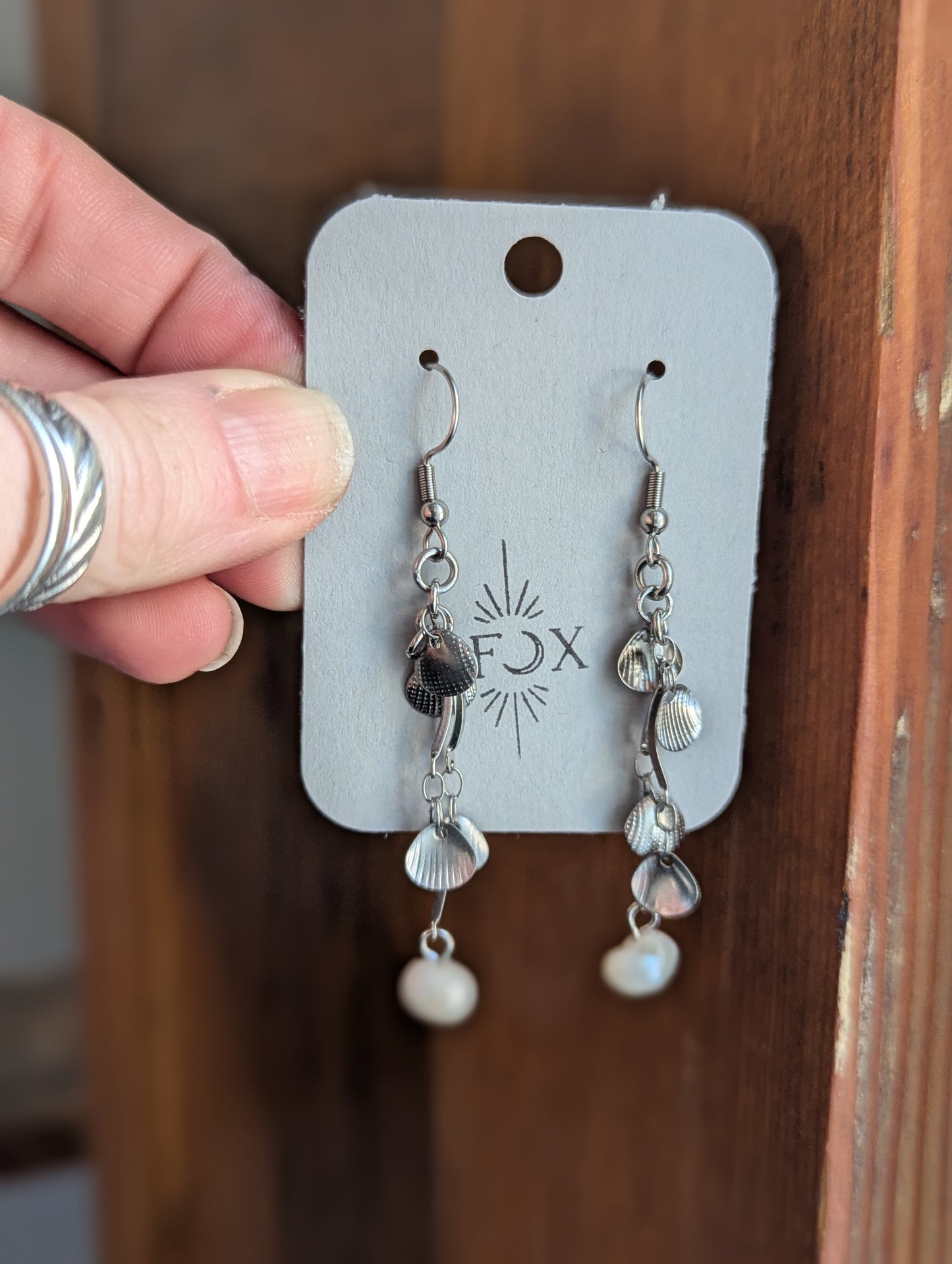 Dangly Silver Shell and Freshwater Pearl Earrings