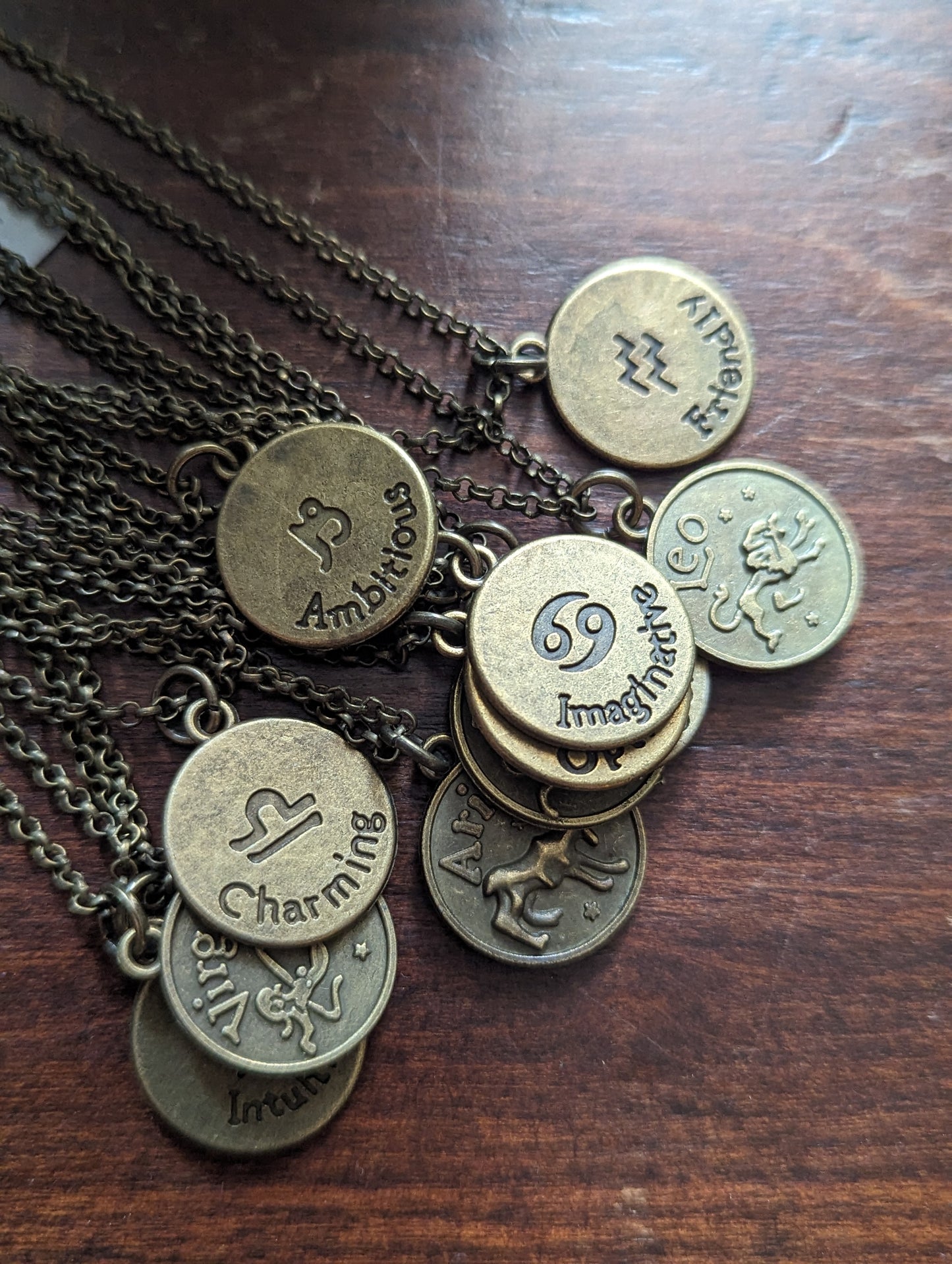 Double Sided Zodiac Brass pendants
