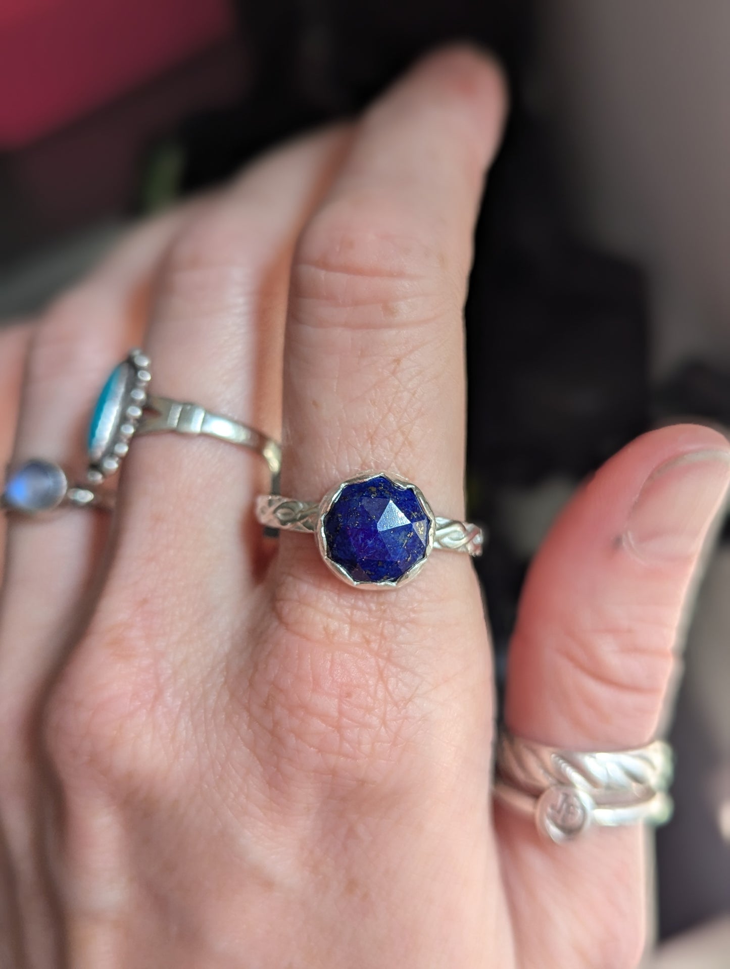 Faceted Lapis Lazuli Braided Band Sterling Ring - Size 11