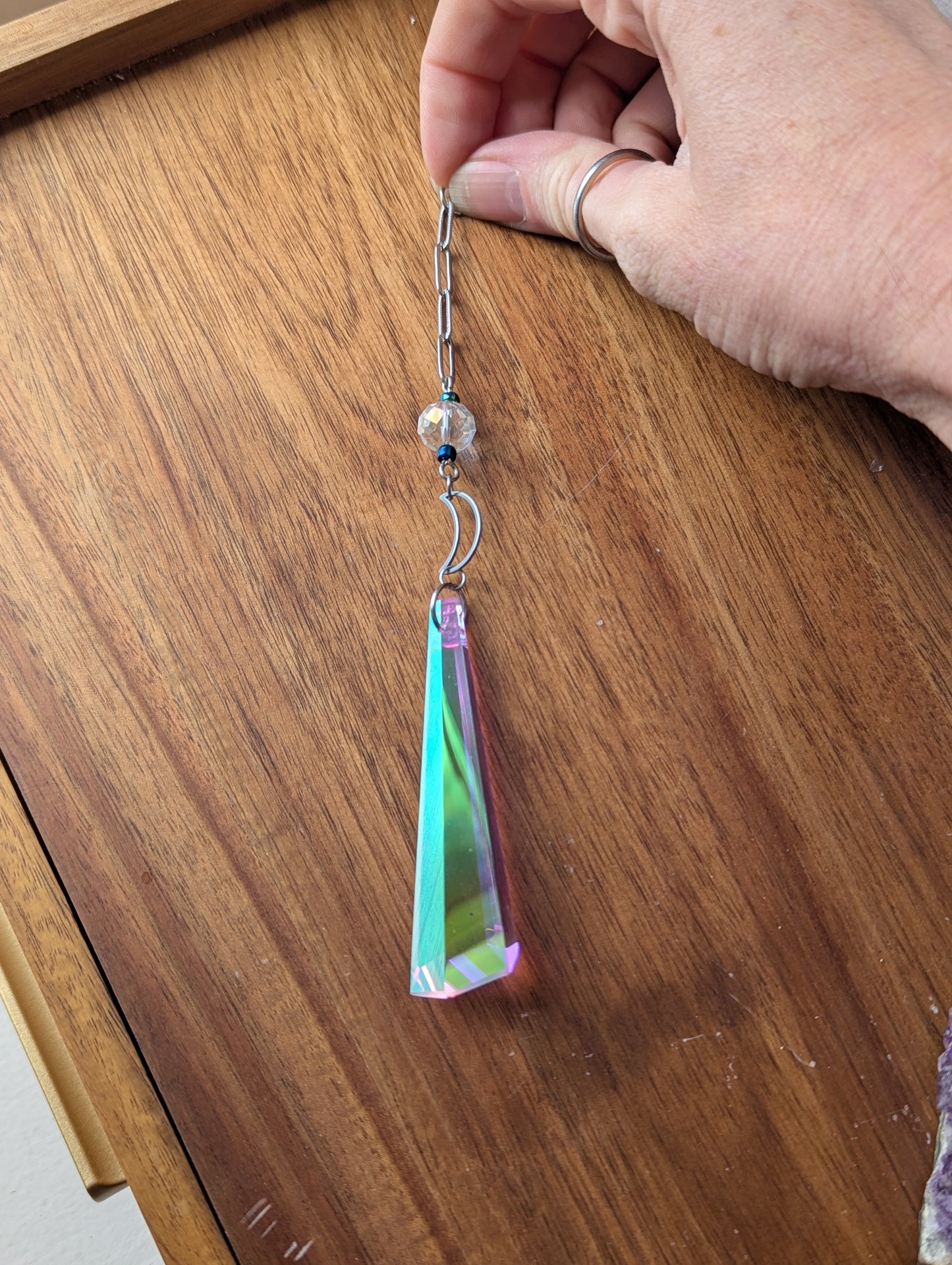 Crescent Moon Hexagon Crystal Drop Suncatcher