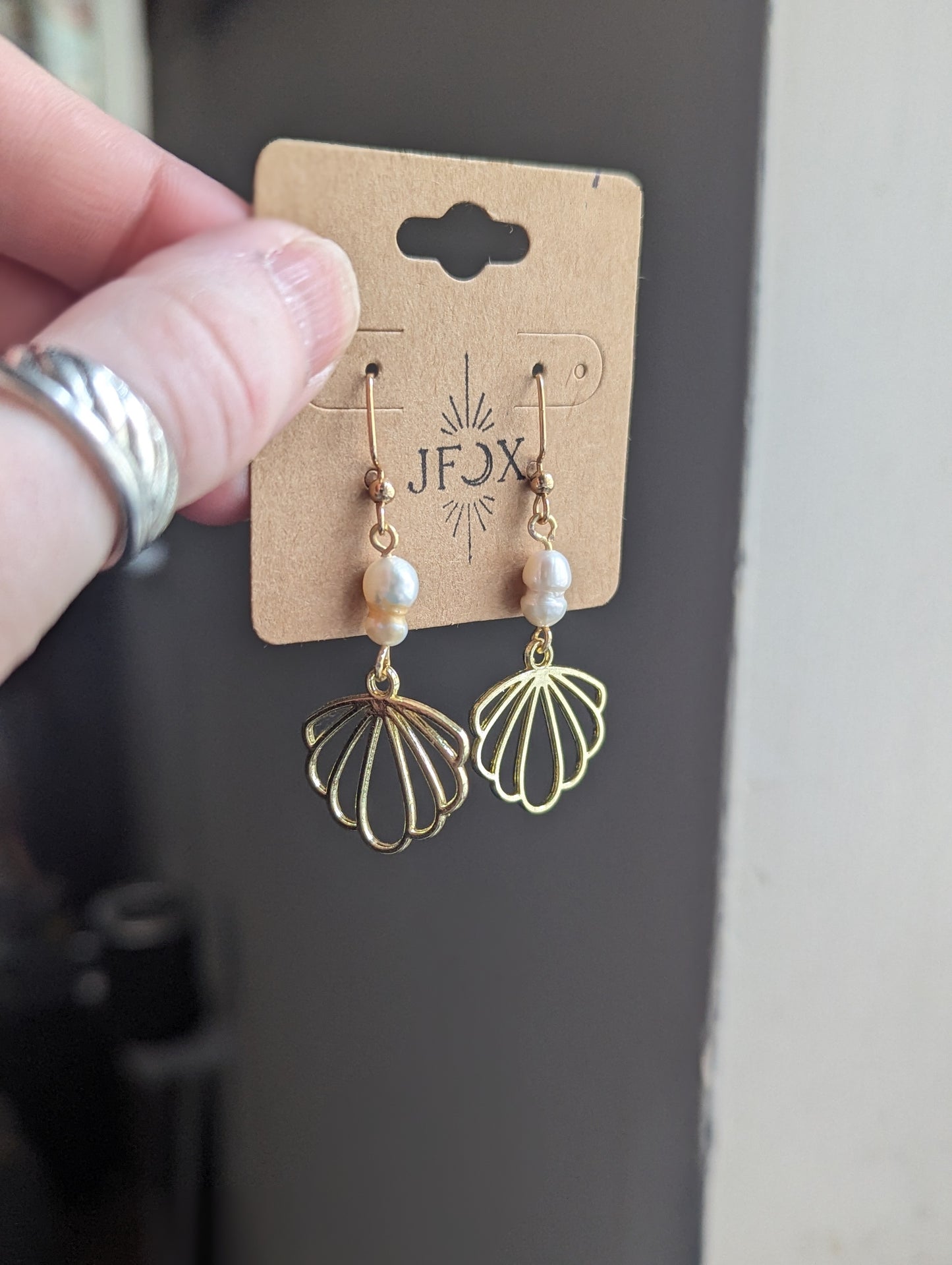 Freshwater Pearl Gold Shell Earrings