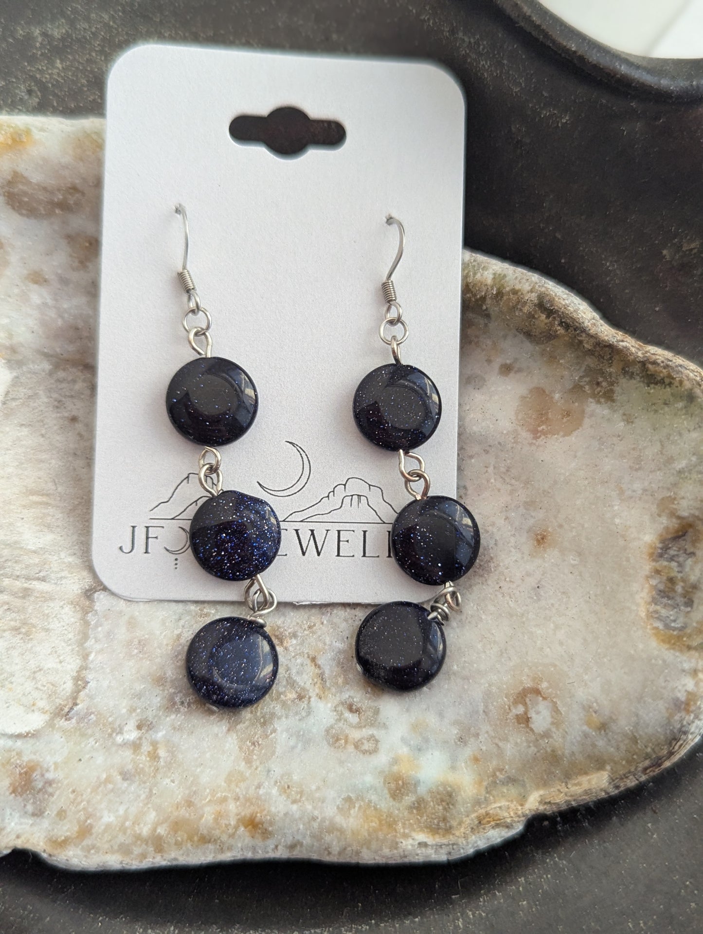 Blue Goldstone Trio Earrings