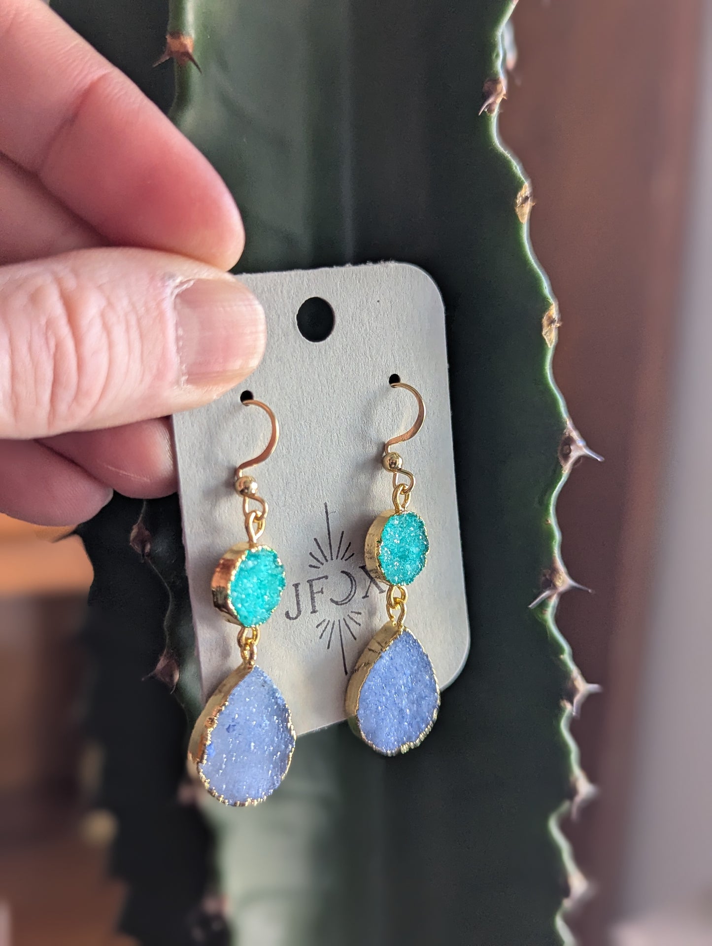 Light Blue and Turquoise Druzy Duo Earrings