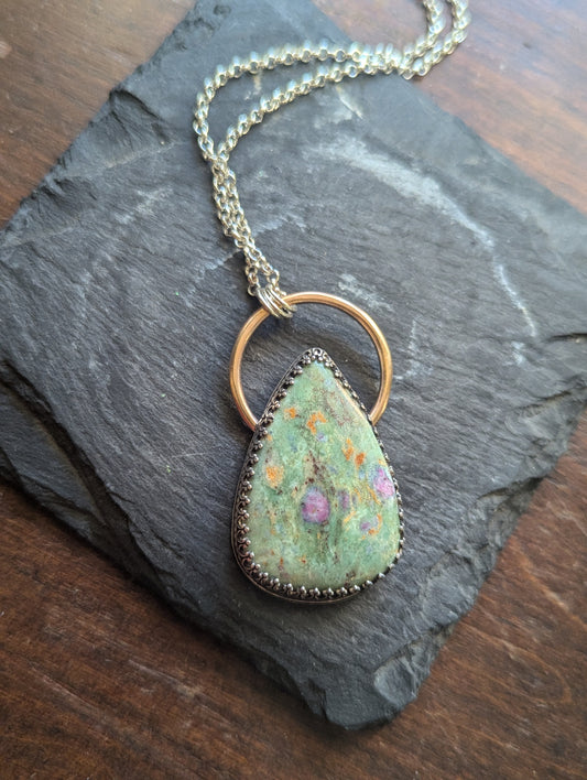 Ruby Fuchsite Mixed Metal Full Circle Necklace