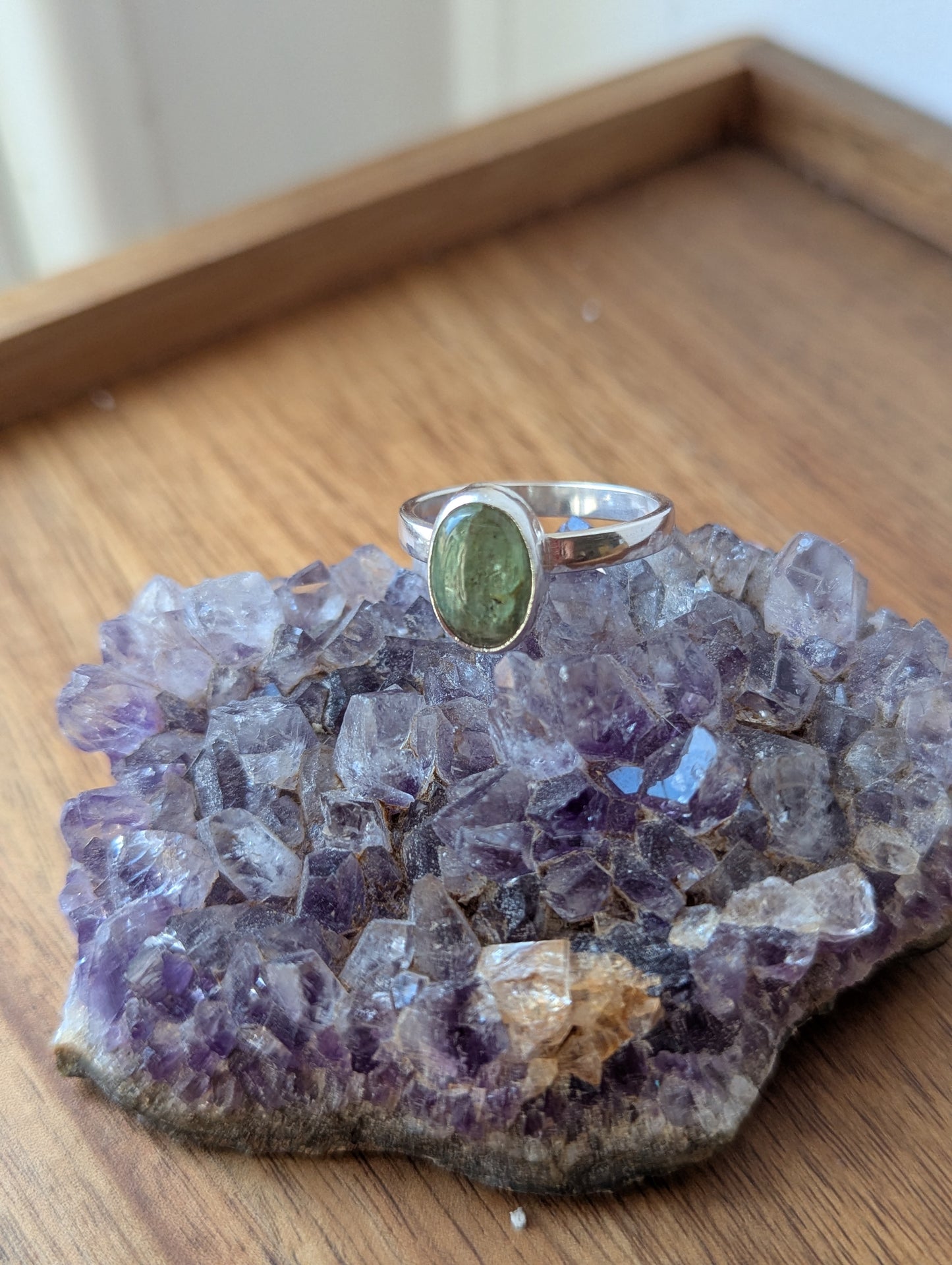 Green Kyanite Oval Sterling Ring - Size 12