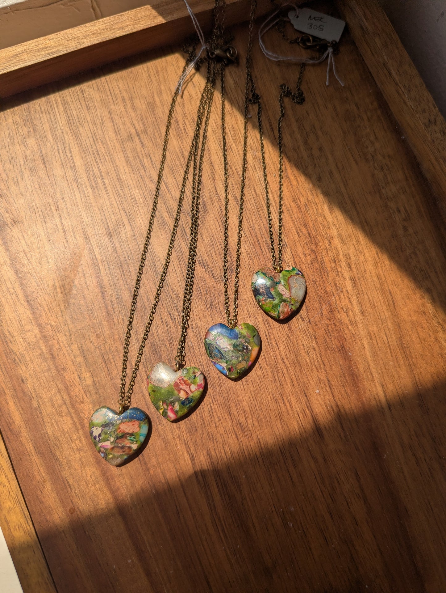 Sea Sediment Heart Brass Necklace
