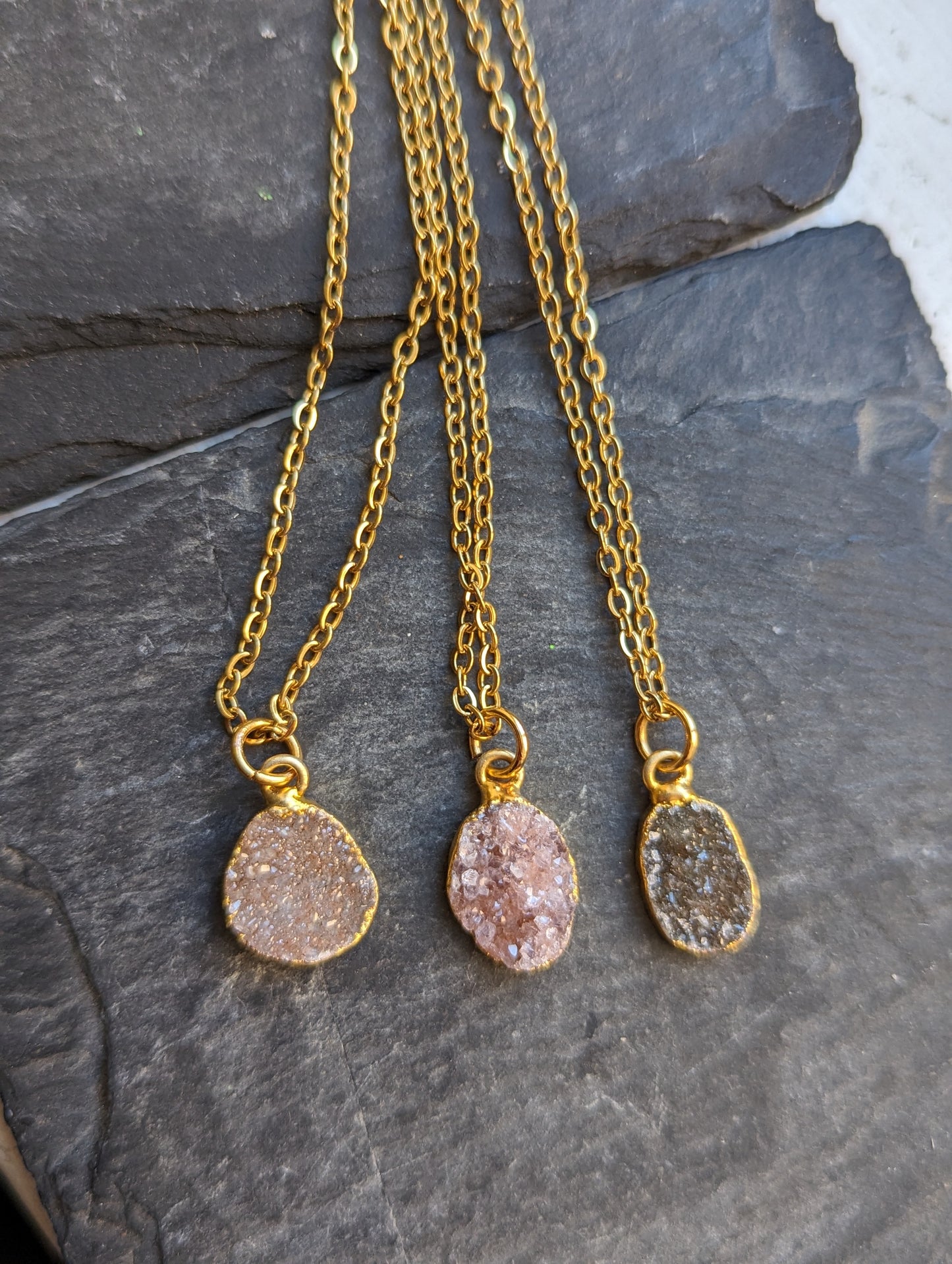 Druzy Pendants in Gold Stainless Steel (Various Styles Available)