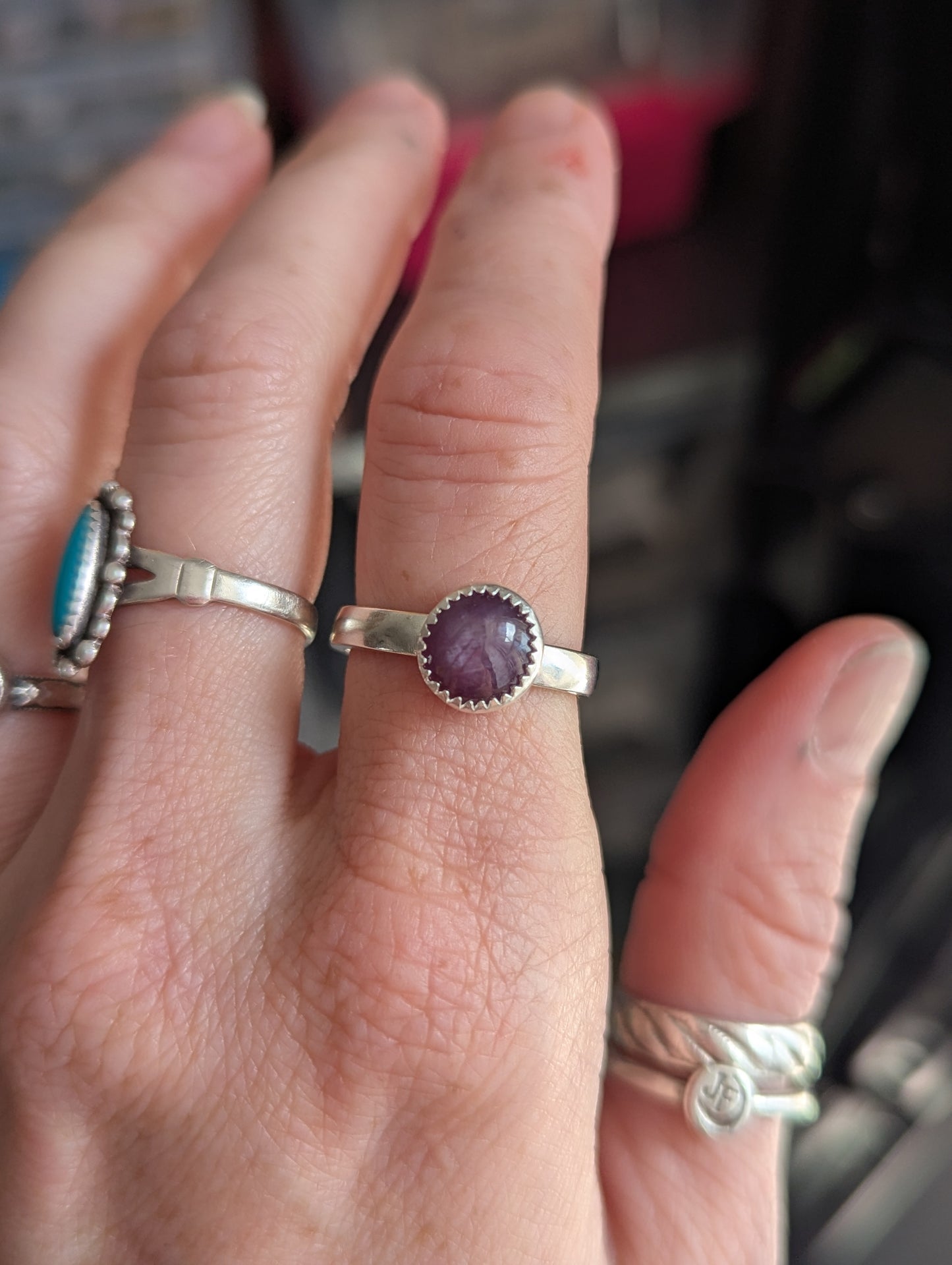 Ruby Star Sapphire Round Sterling Silver Ring - Size 7.5