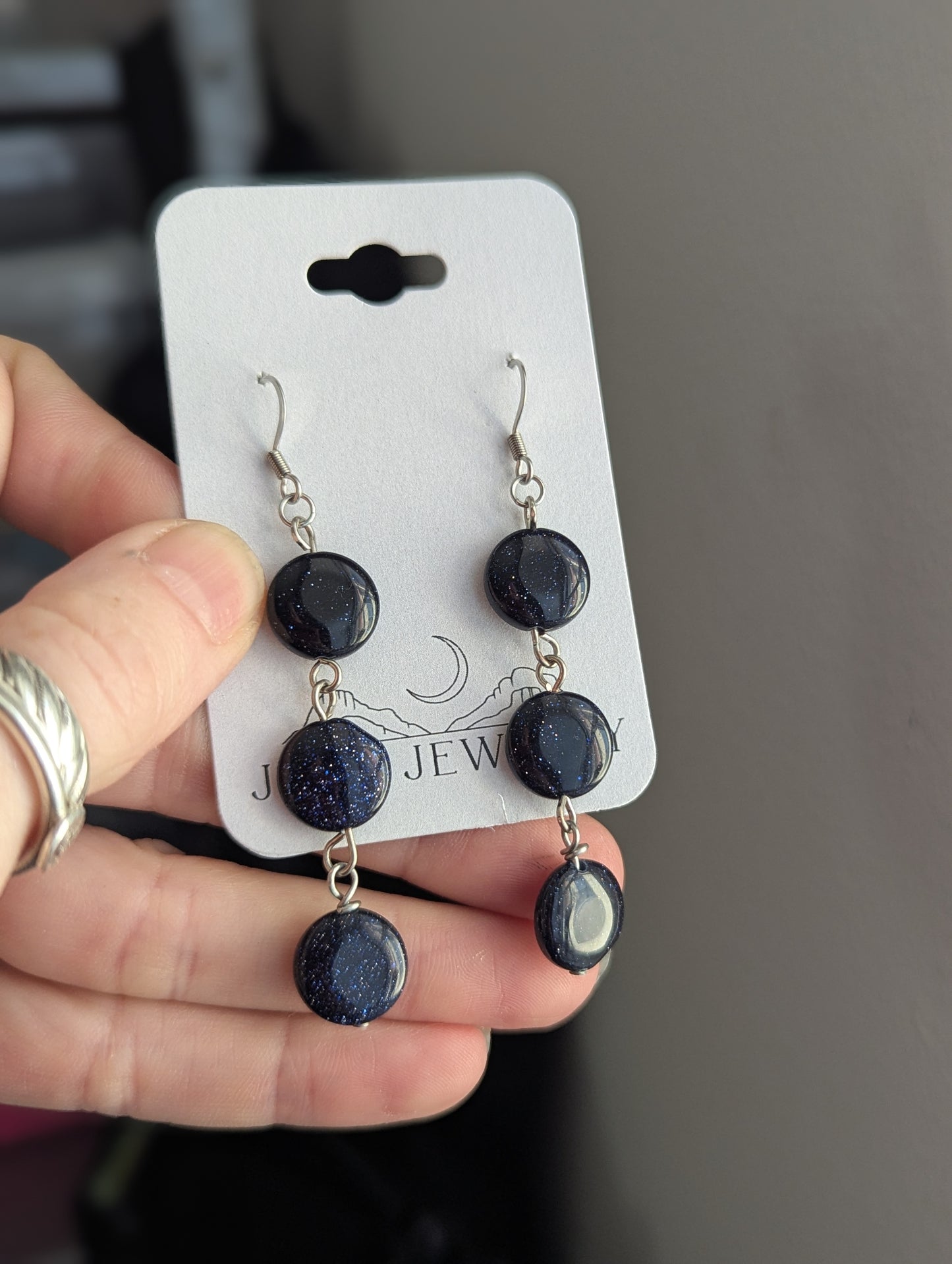 Blue Goldstone Trio Earrings