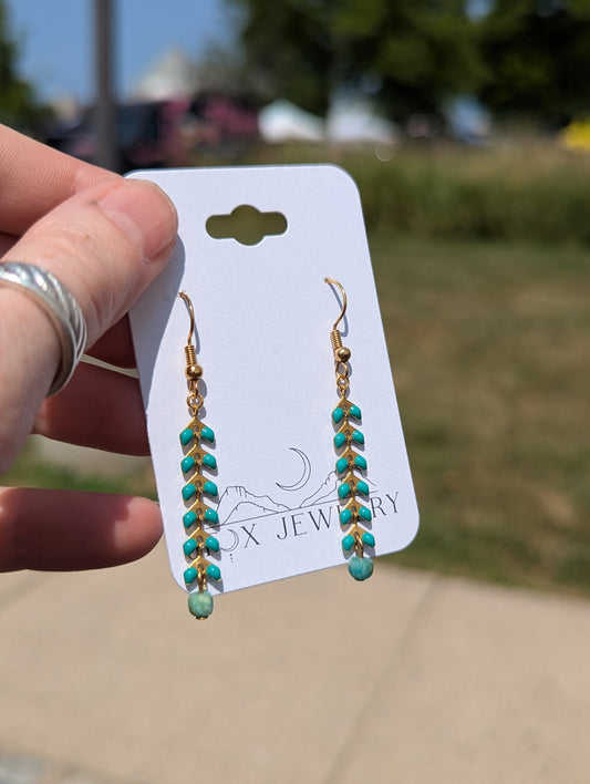 Turquoise Enamel Gold Chevron Earrings
