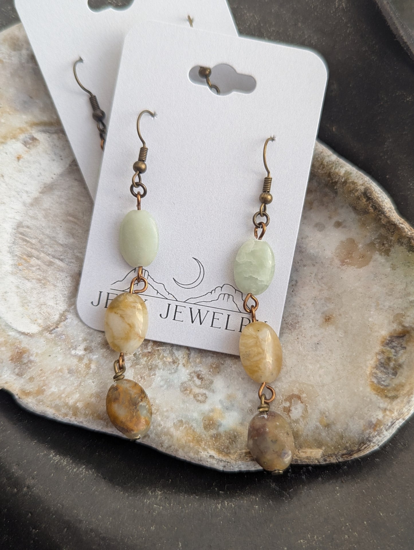 Amazonite Oval Trio Brass Earrings