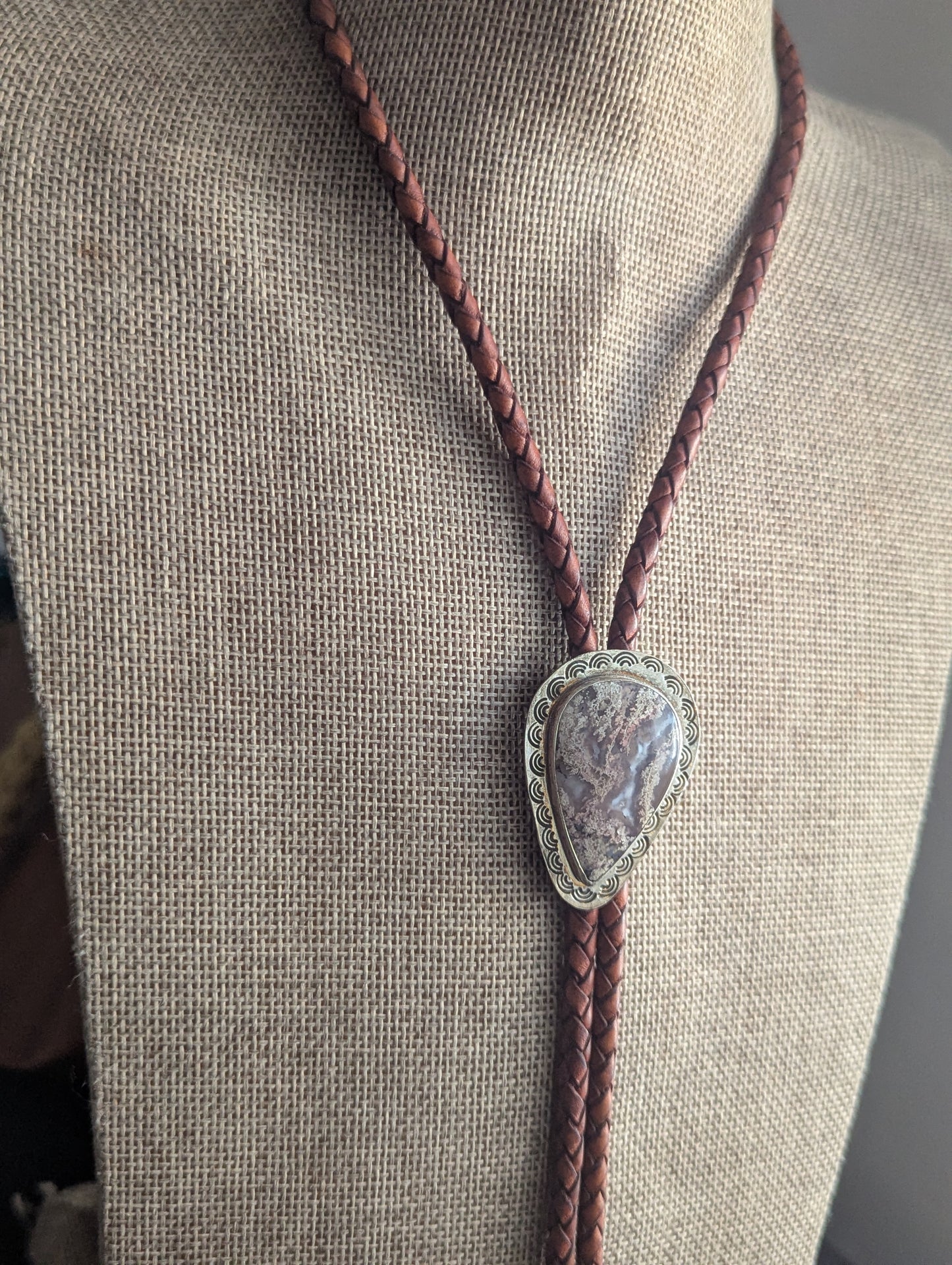 Purple Moss Agate Leather Bolo Tie