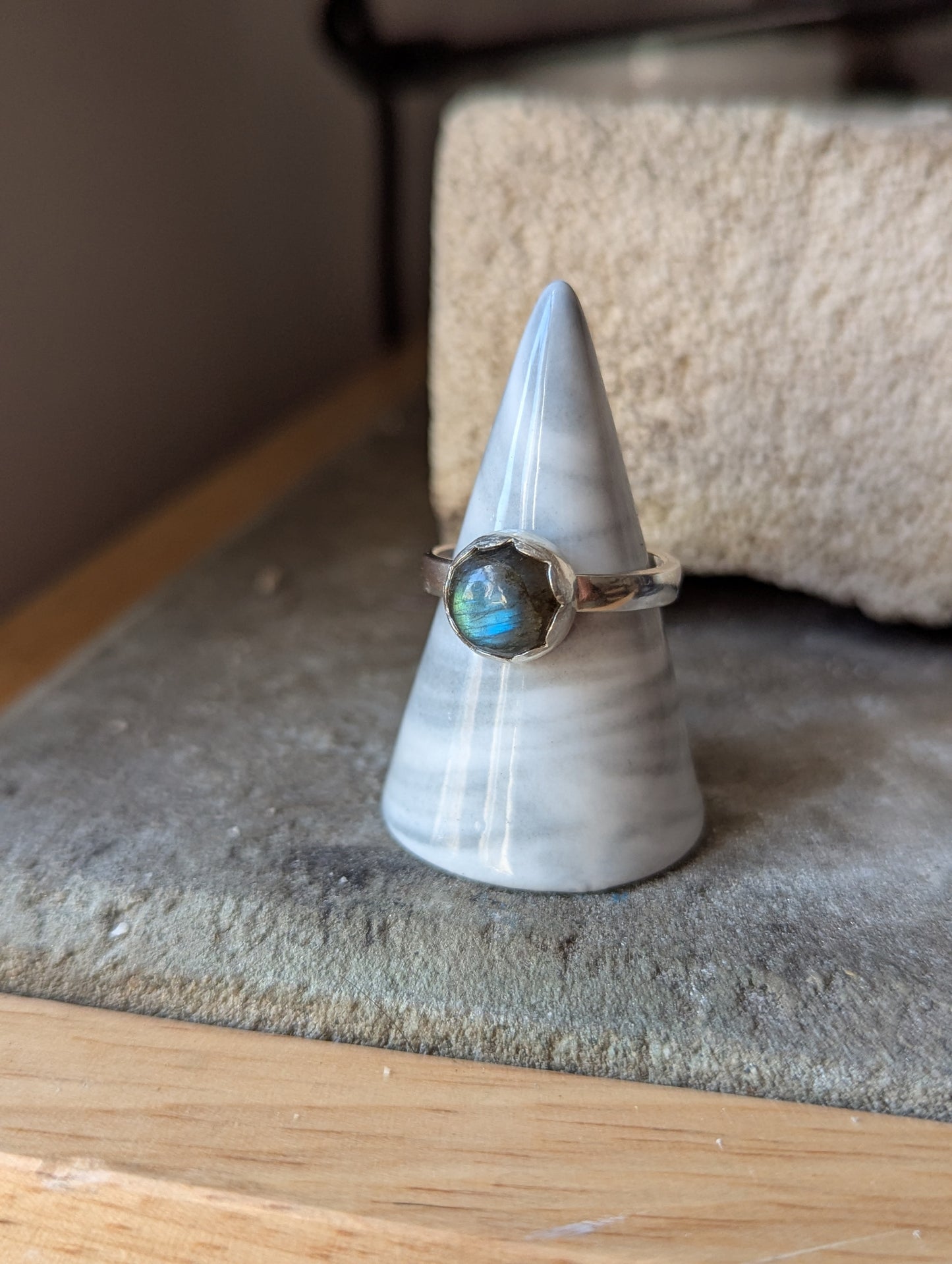 Labradorite Round Sterling Silver Ring - Size 9.5