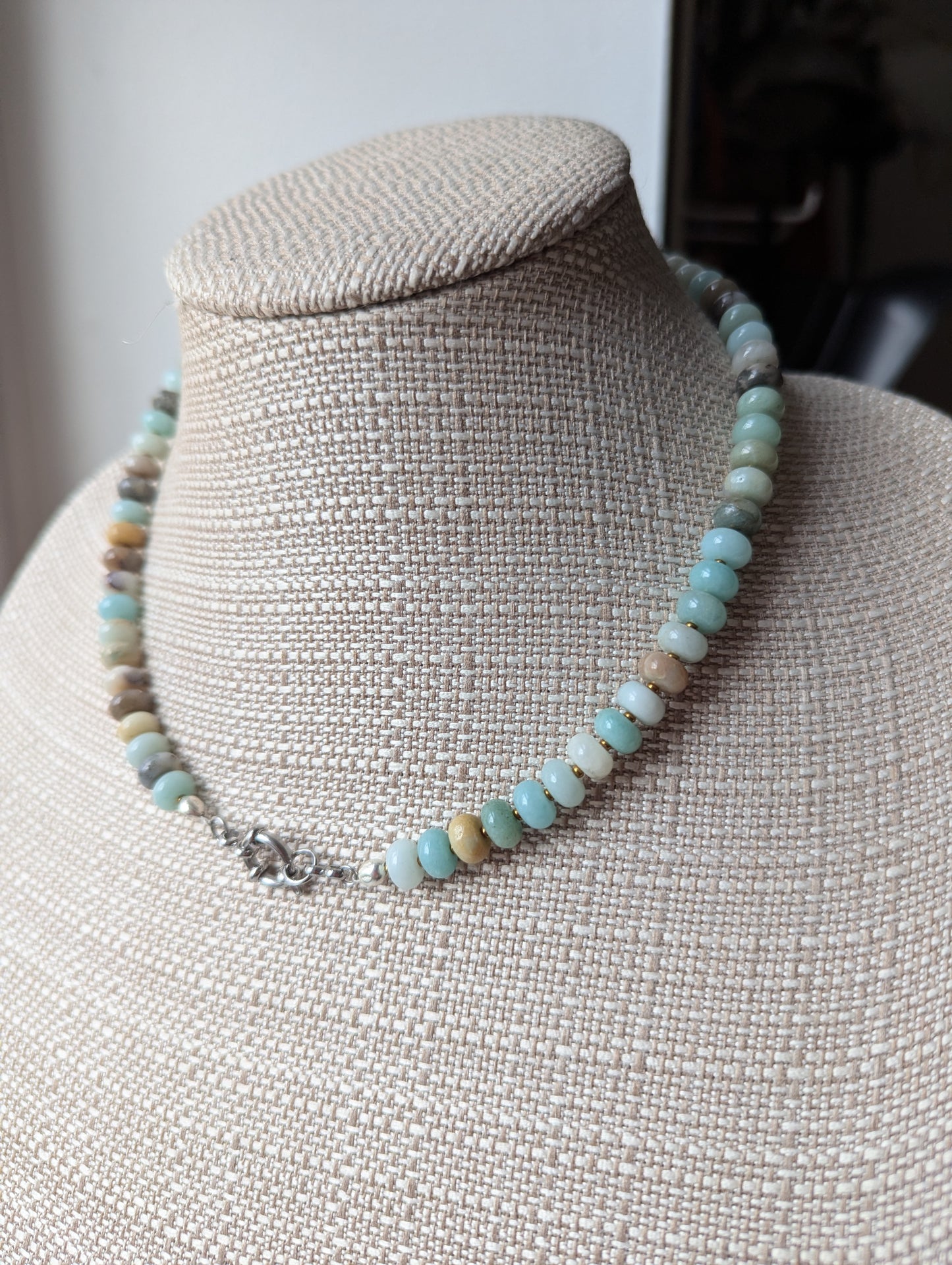 Amazonite Rondelle Beaded Necklace (Silver or Gold)
