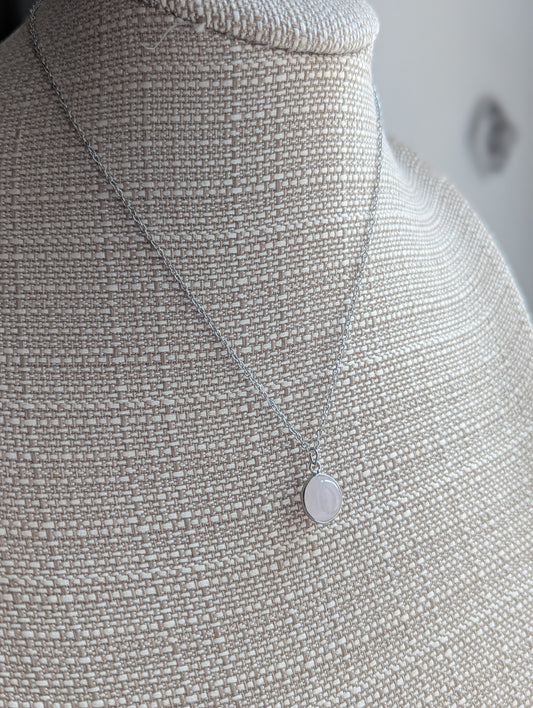 Round Rose Quartz Silver Stainless Necklace