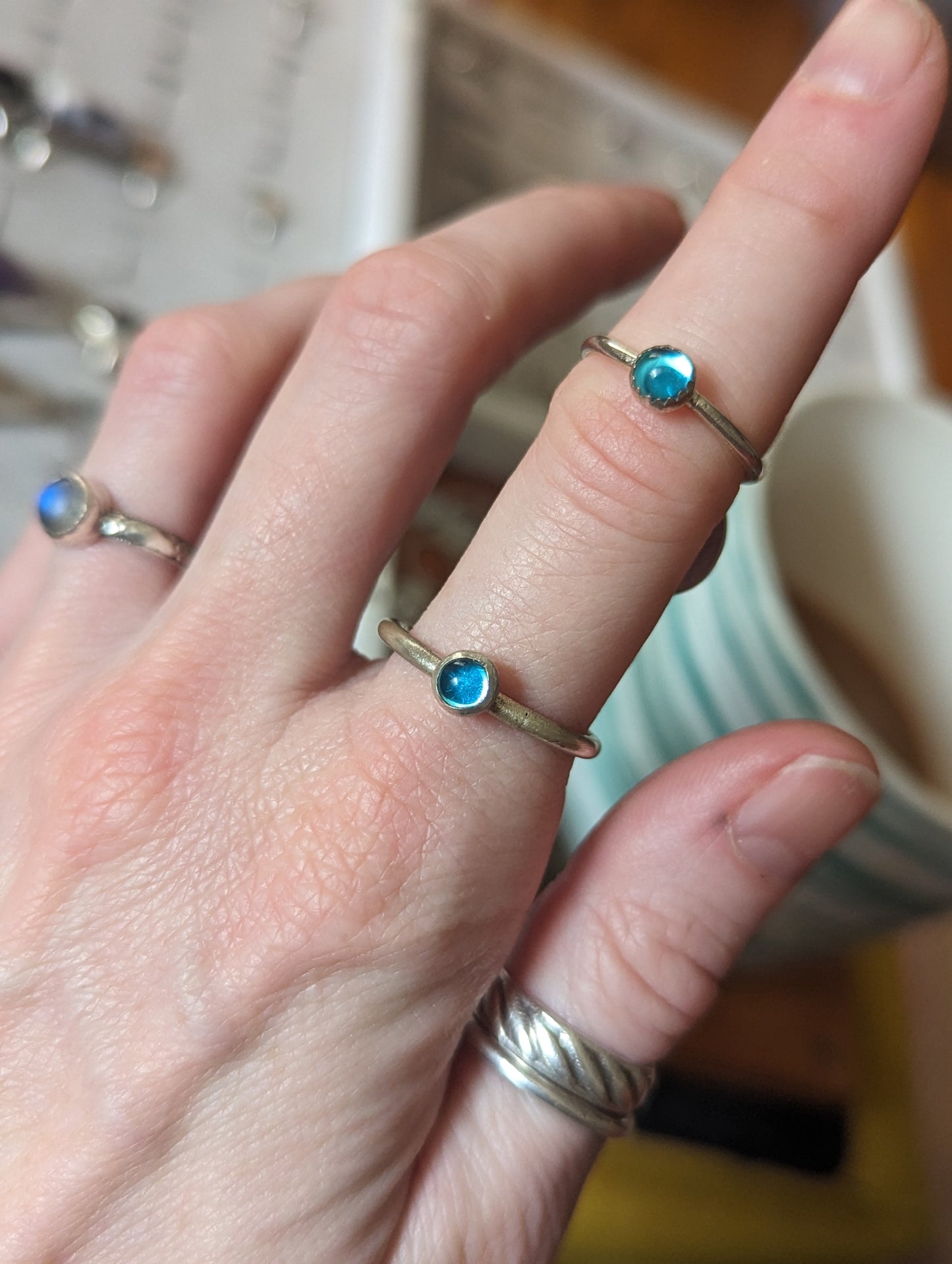 5mm Vintage Blue Glass Silver Stacker Ring (various sizes available) MTO