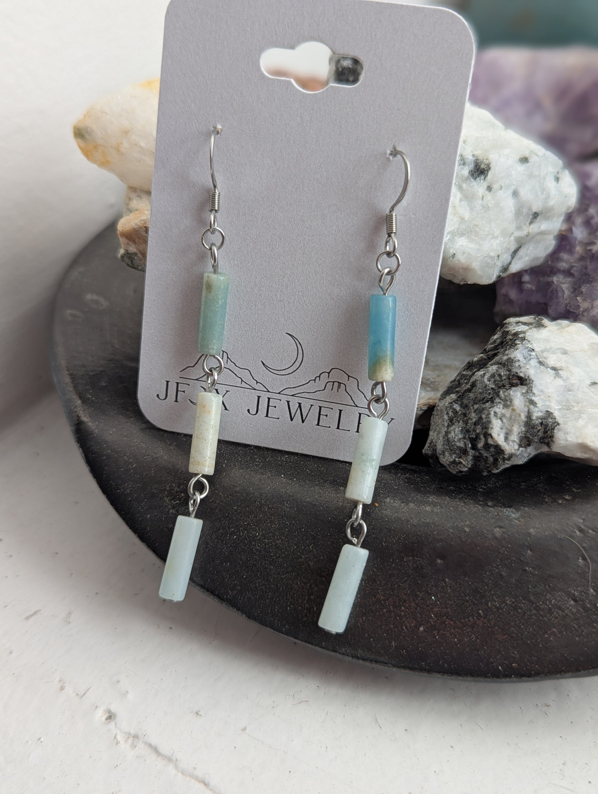 Amazonite Wire-Wrapped Trio Earrings