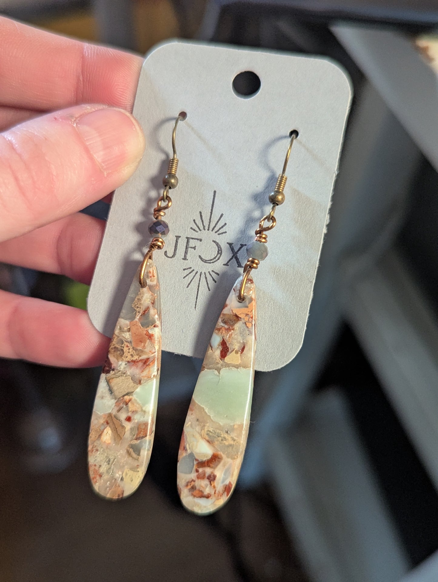Aqua Terra Jasper Tear Drop Earrings in Brass