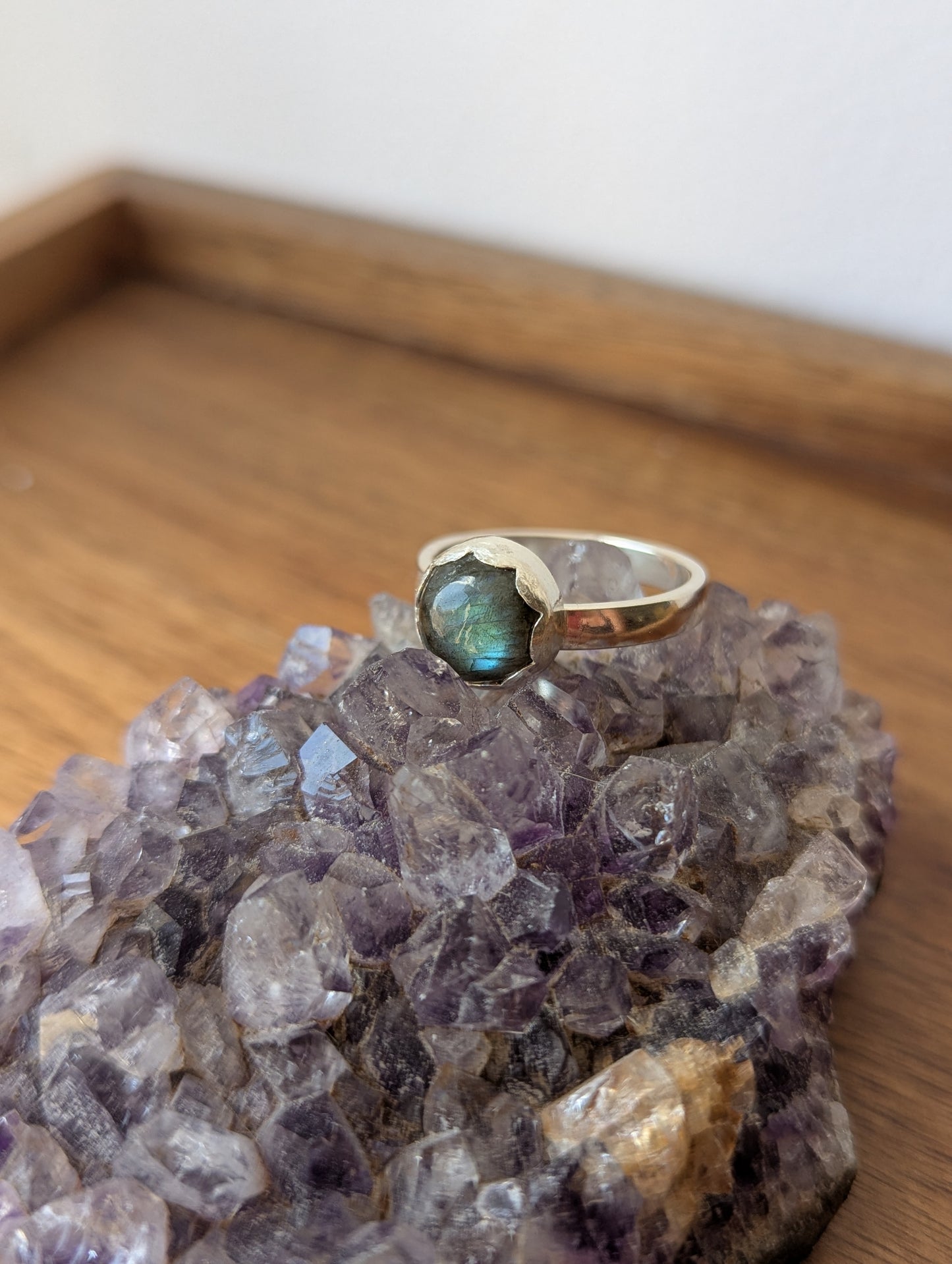 Labradorite Round Sterling Silver Ring - Size 9.5