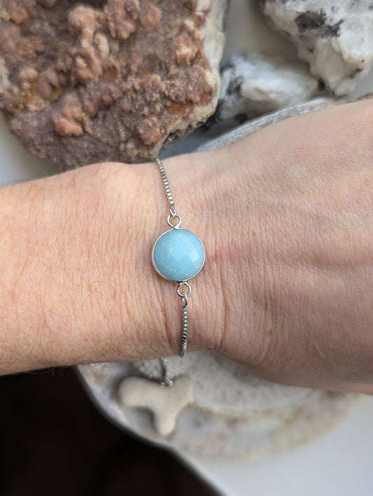 Faceted Round Amazonite Silver Slider Bracelet