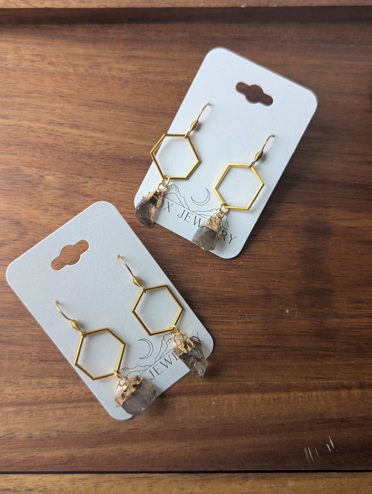 Raw Gemstone Gold Hexagons (Various Stones Available)