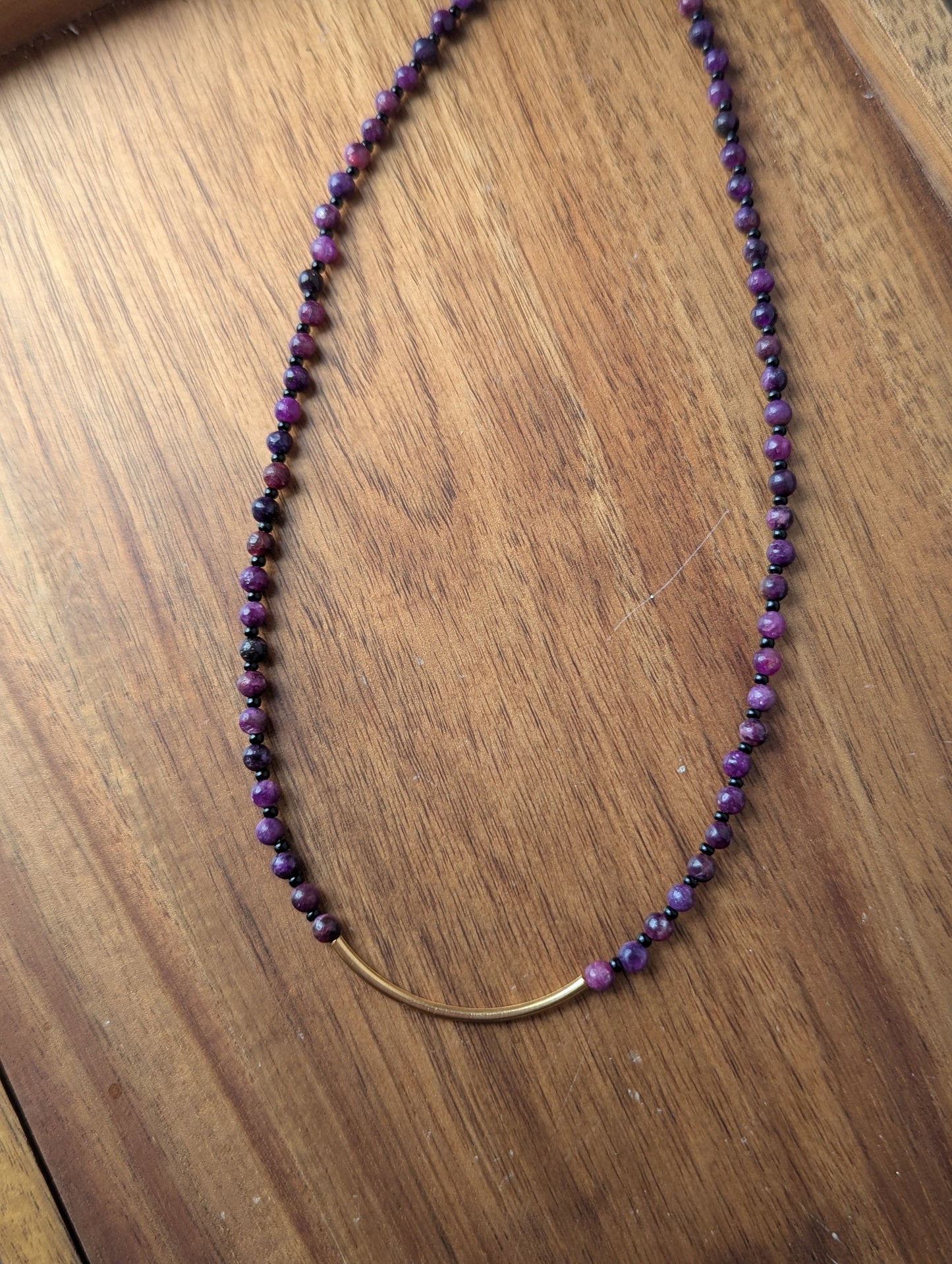 Lepidolite Silver Curved Bar Necklace