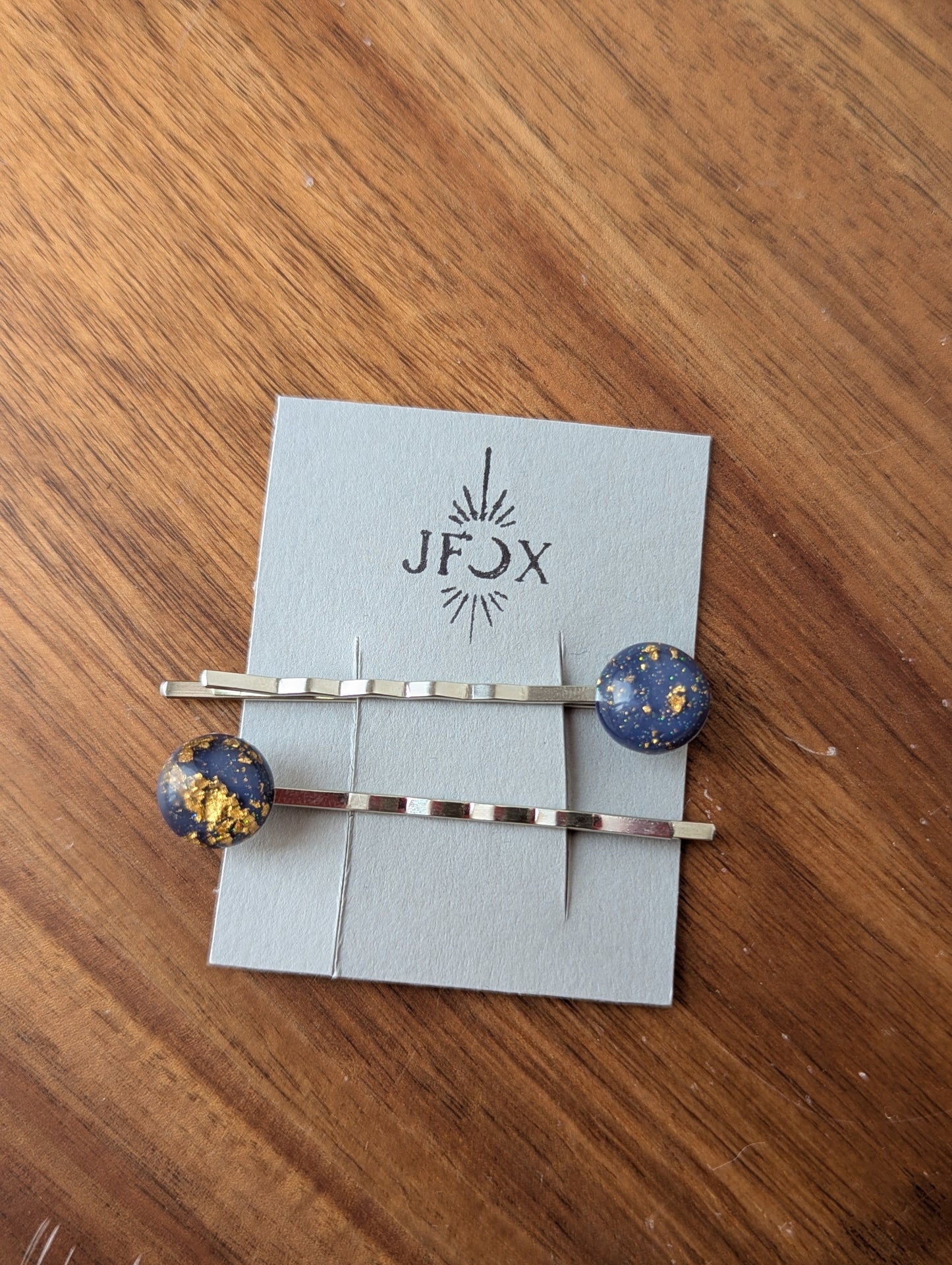 Navy Blue and Gold Fleck Bobby Pin Set of 2