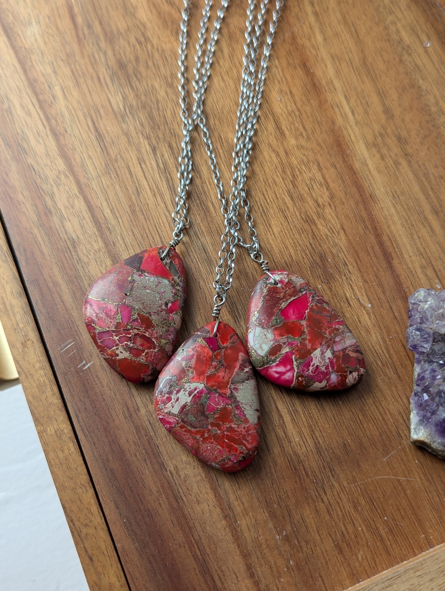 Pink Sea Sediment Jasper Silver Necklace