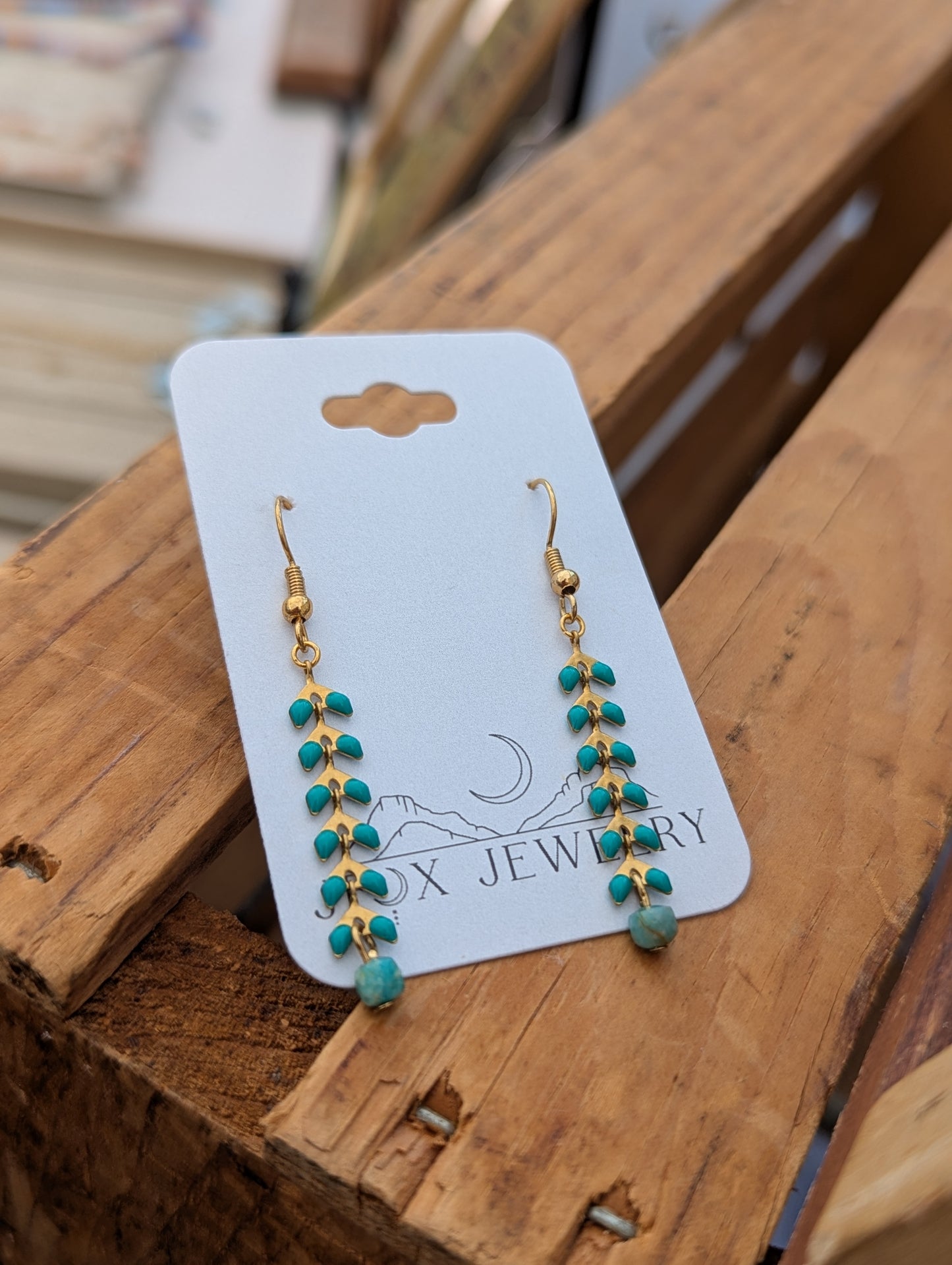 Turquoise Enamel Gold Chevron Earrings